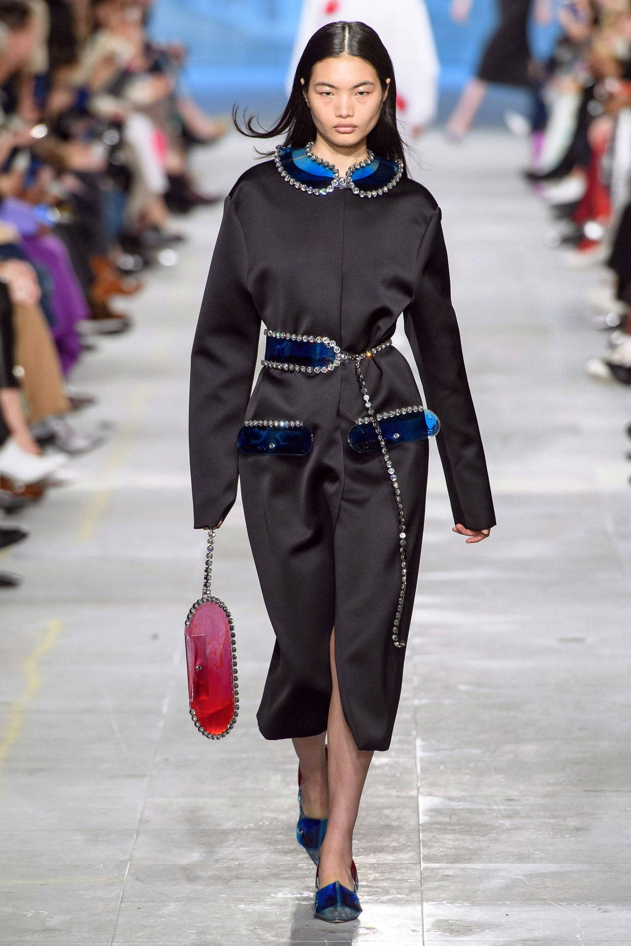 Christopher Kane, long sleeved dress, black satin dress, Full HD Phone Wallpaper