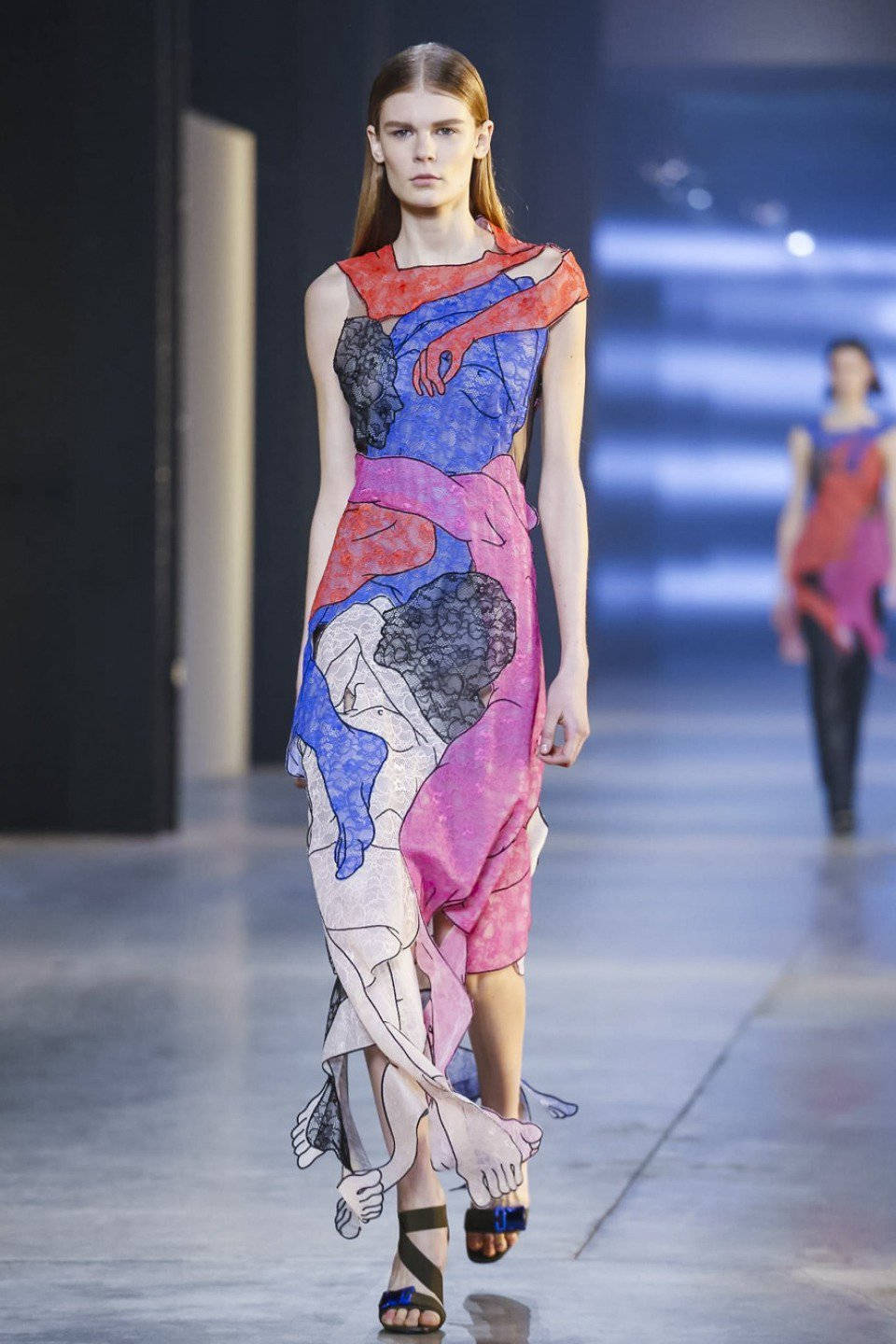 Christopher Kane, long human body dress, vibrant abstract dress, HD Phone Wallpaper