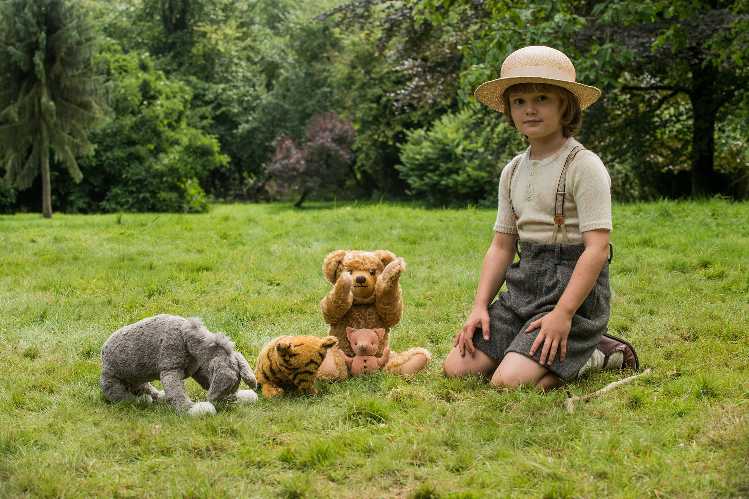 Christopher Robin, straw hat, grass, Full HD Desktop Wallpaper