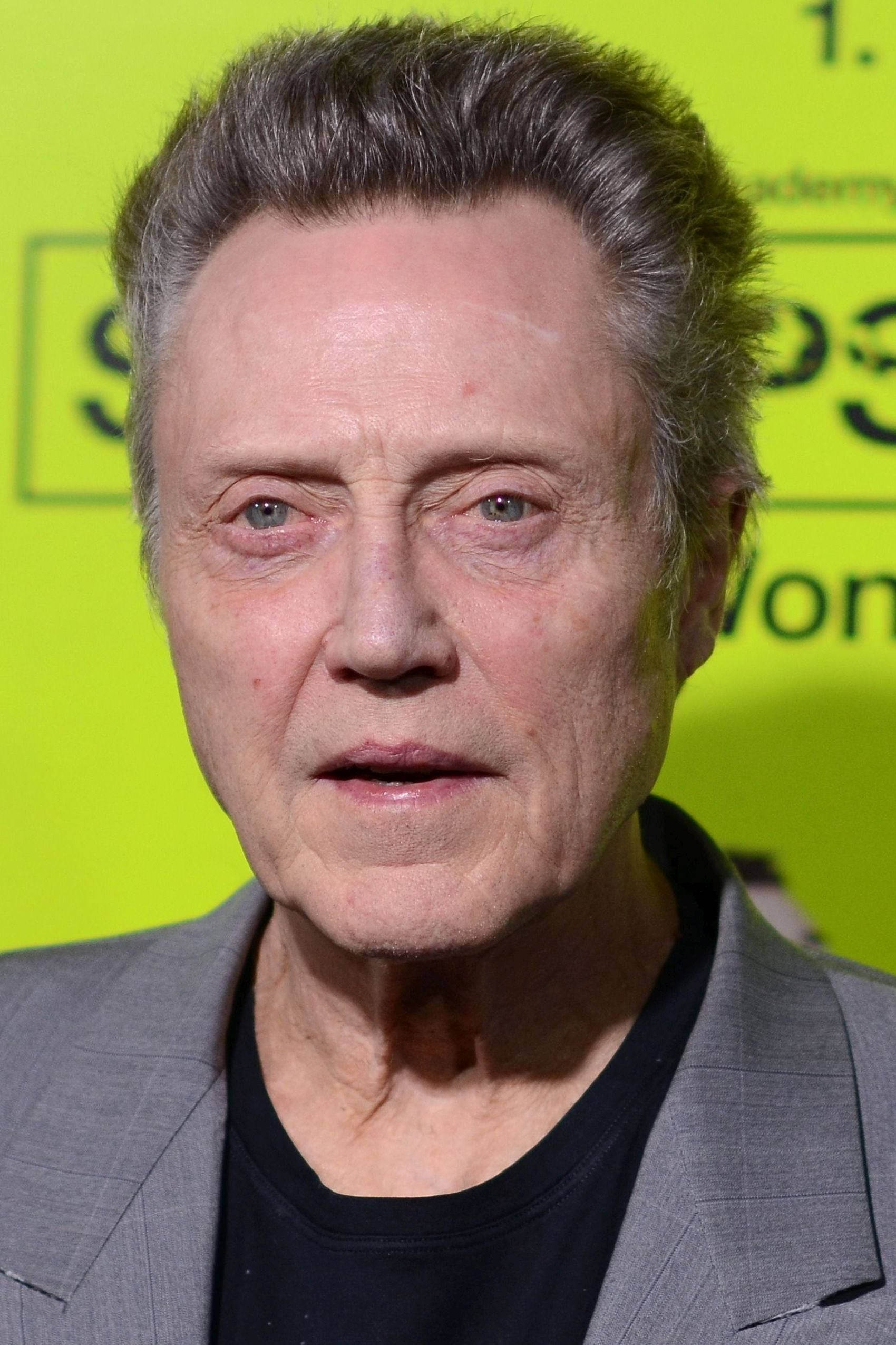Christopher Walken, lime green backdrop, close-up portrait, Full HD Phone Wallpaper