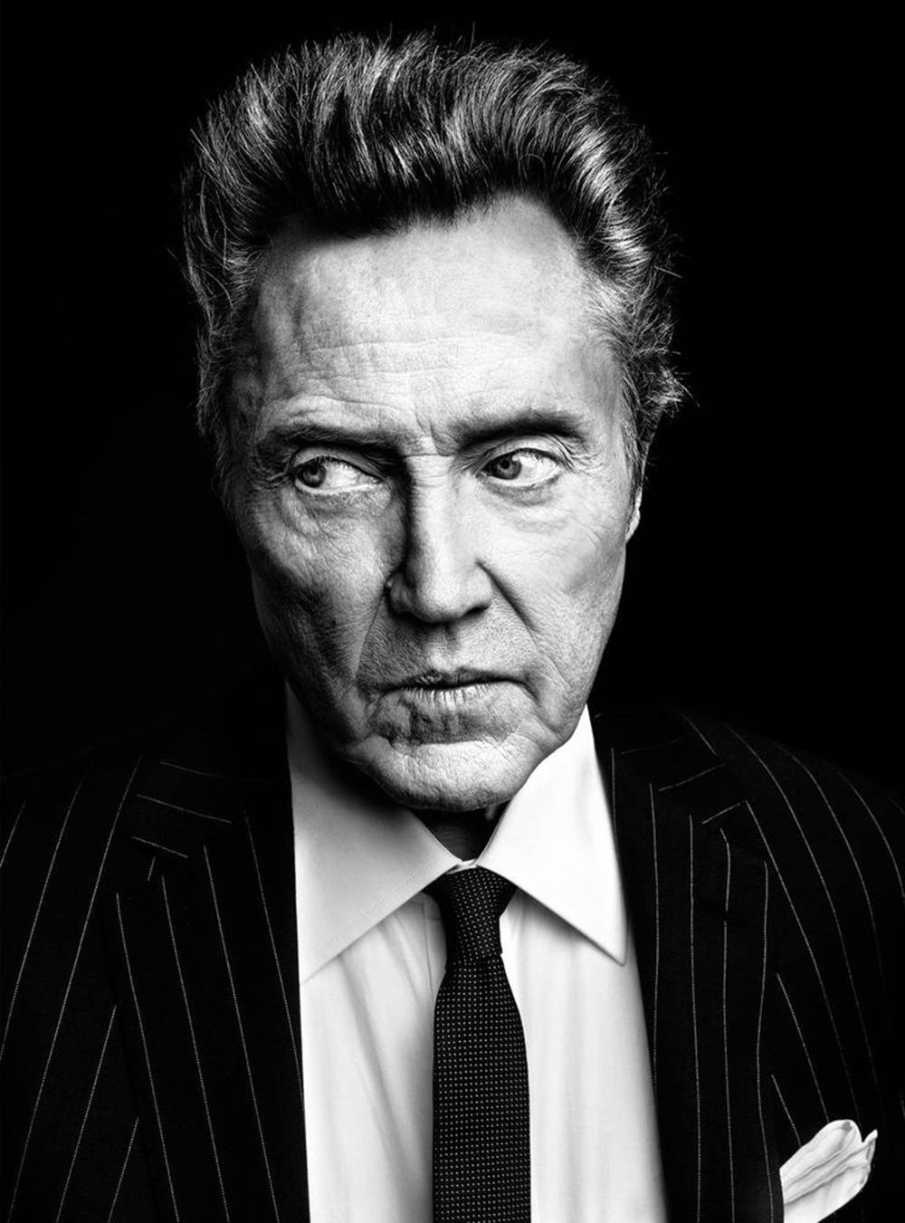 Christopher Walken, black and white, pinstripe suit, HD Phone Wallpaper