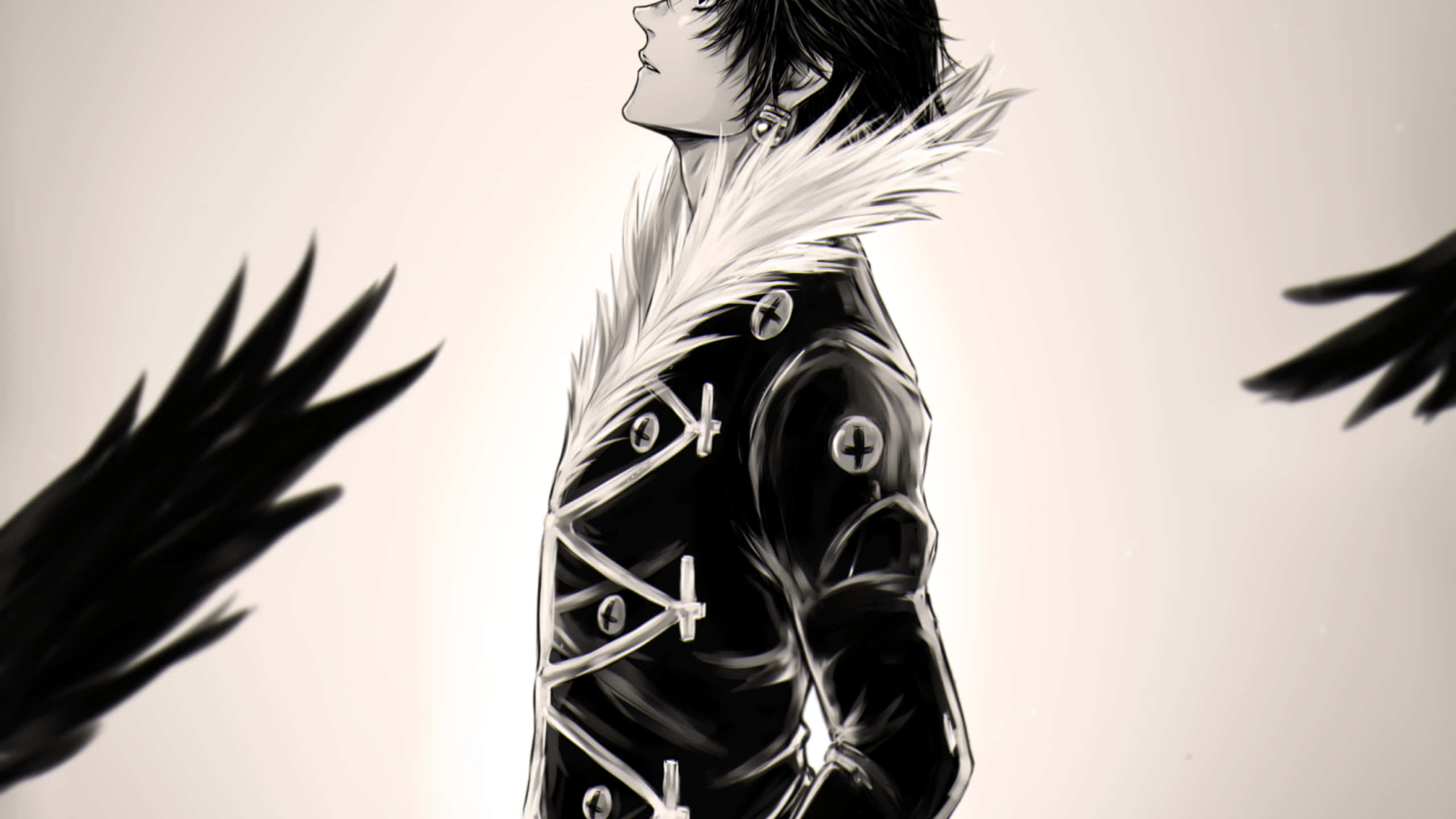 Chrollo Lucilfer, black coat, white fur collar, 2K Desktop Wallpaper