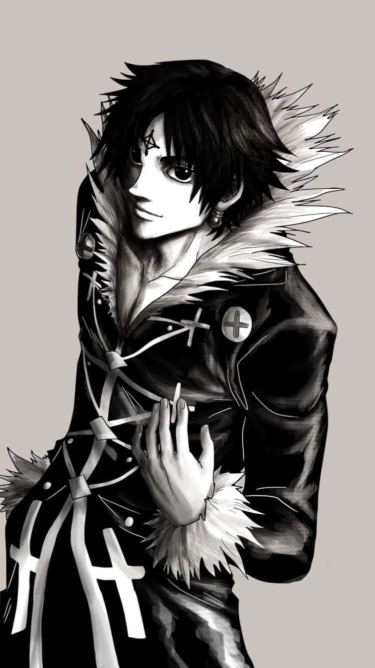 Chrollo Lucilfer, spiky black hair, fur-lined coat, HD Phone Wallpaper