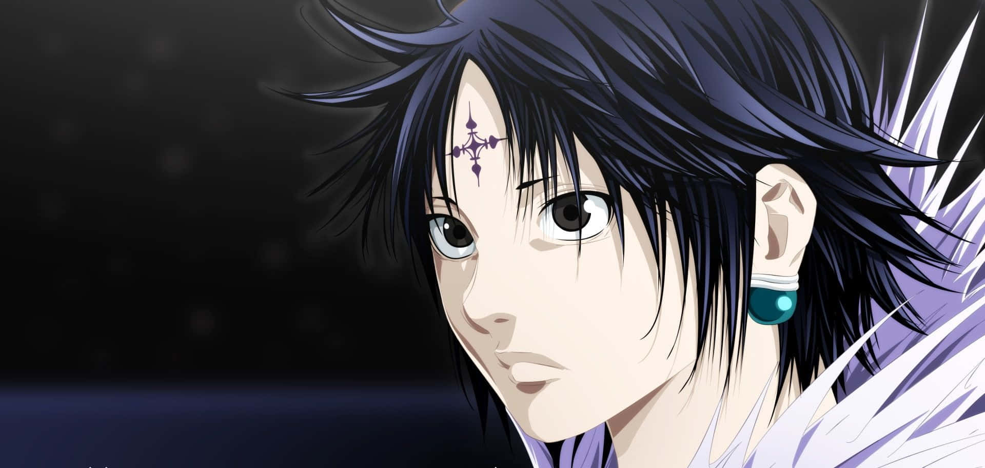 Chrollo Lucilfer, spiky dark hair, purple markings, Full HD Desktop Wallpaper