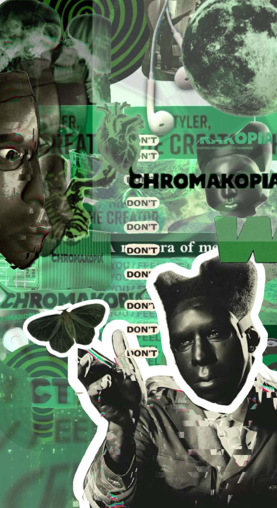 Chromatopia, glitchy green, faces, Full HD Phone Wallpaper