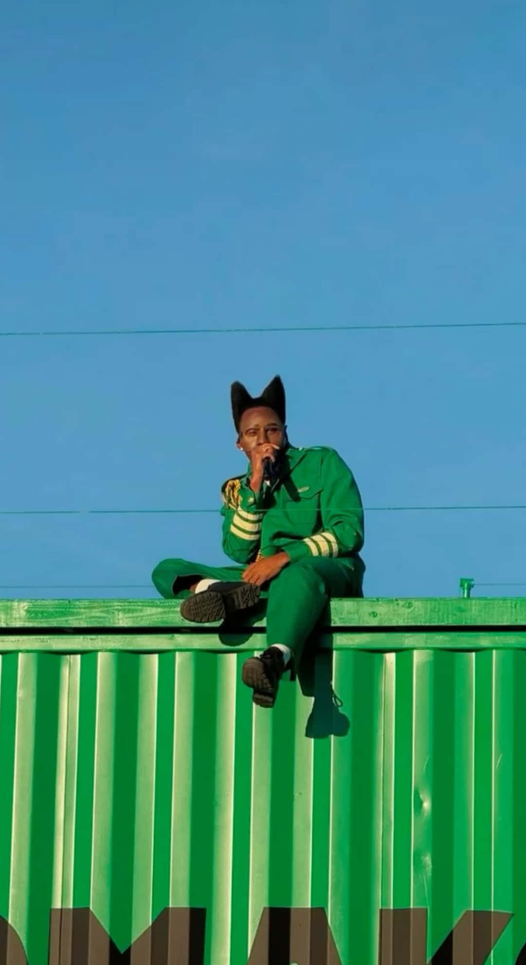 urban green style, full green outfit, cat ears, Full HD Phone Wallpaper