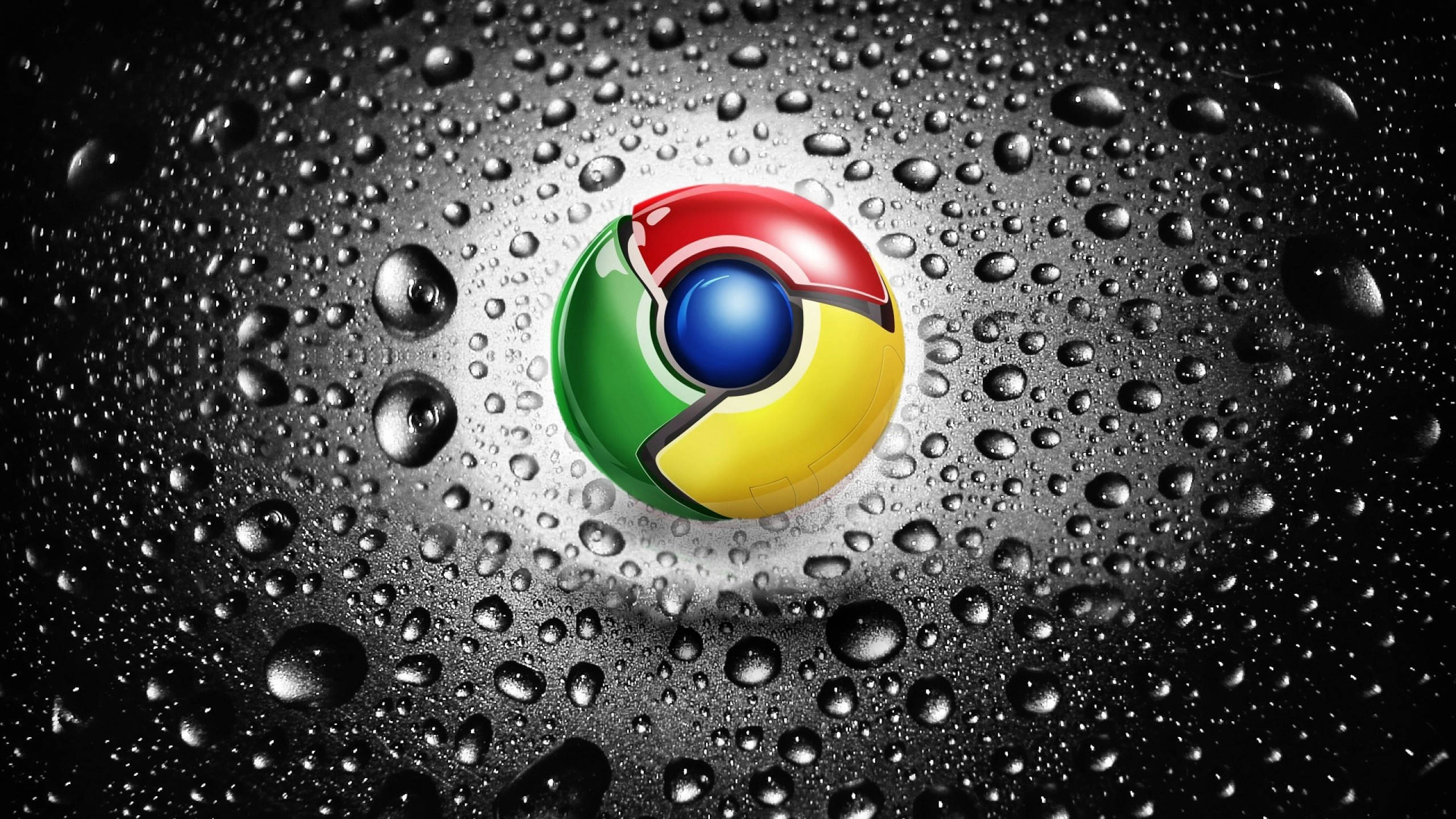 Chrome logo, spotlight, raindrops, 2K Desktop Wallpaper