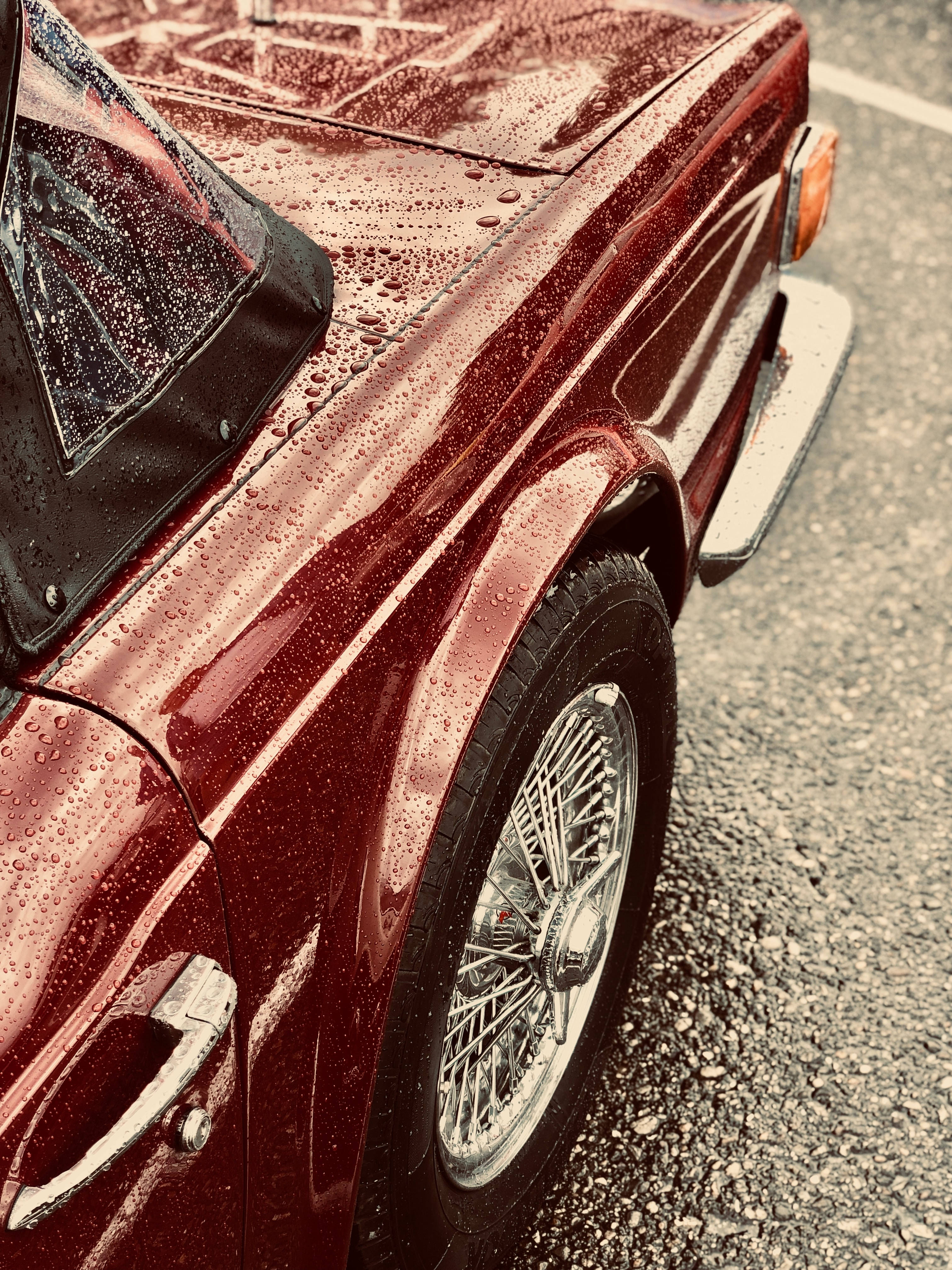 Chrome logo, vintage maroon convertible, glossy hood, 4K Phone Wallpaper