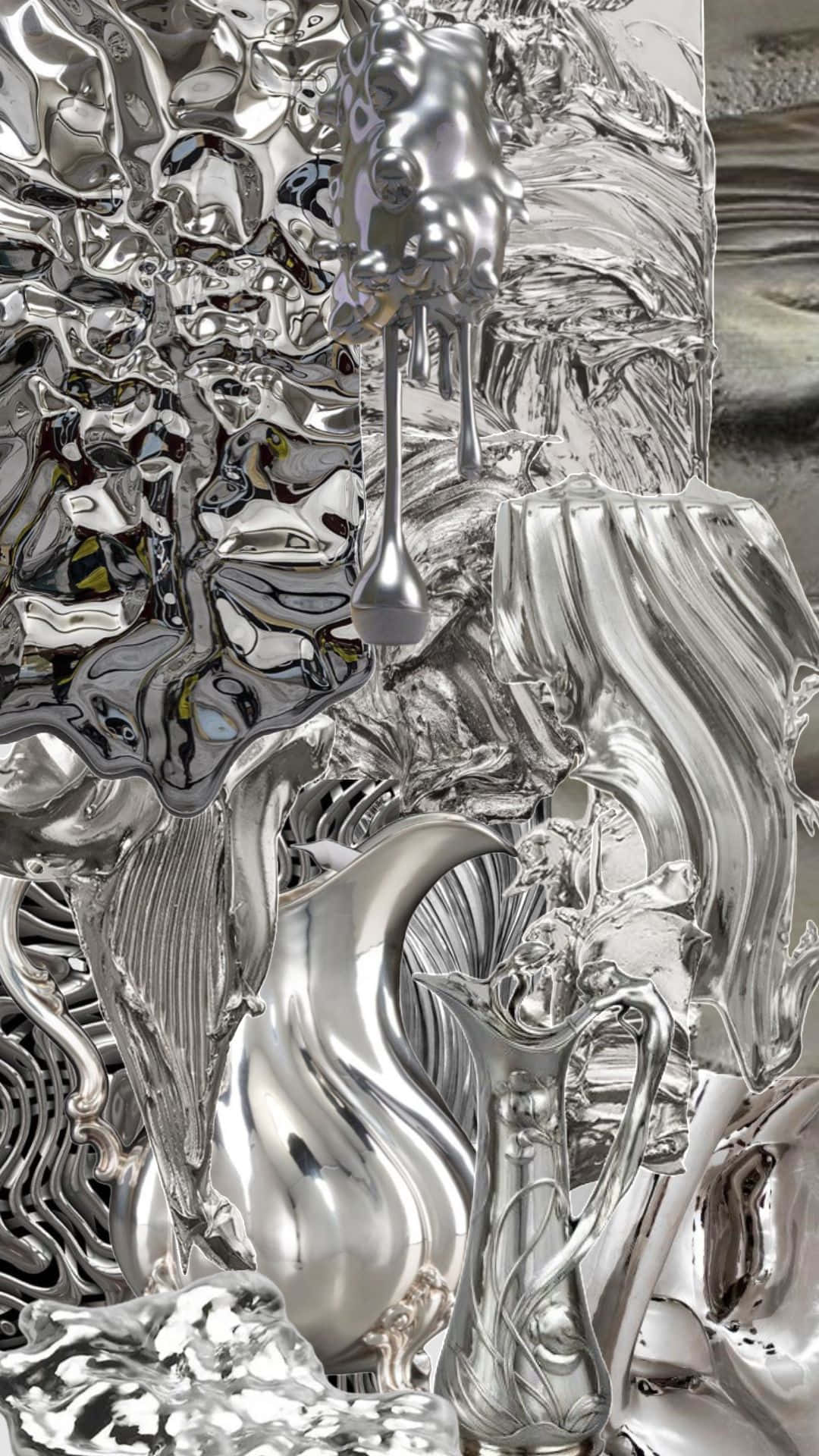 abstract chrome textures, melting silver teapots, dripping liquid chrome, Full HD Phone Wallpaper