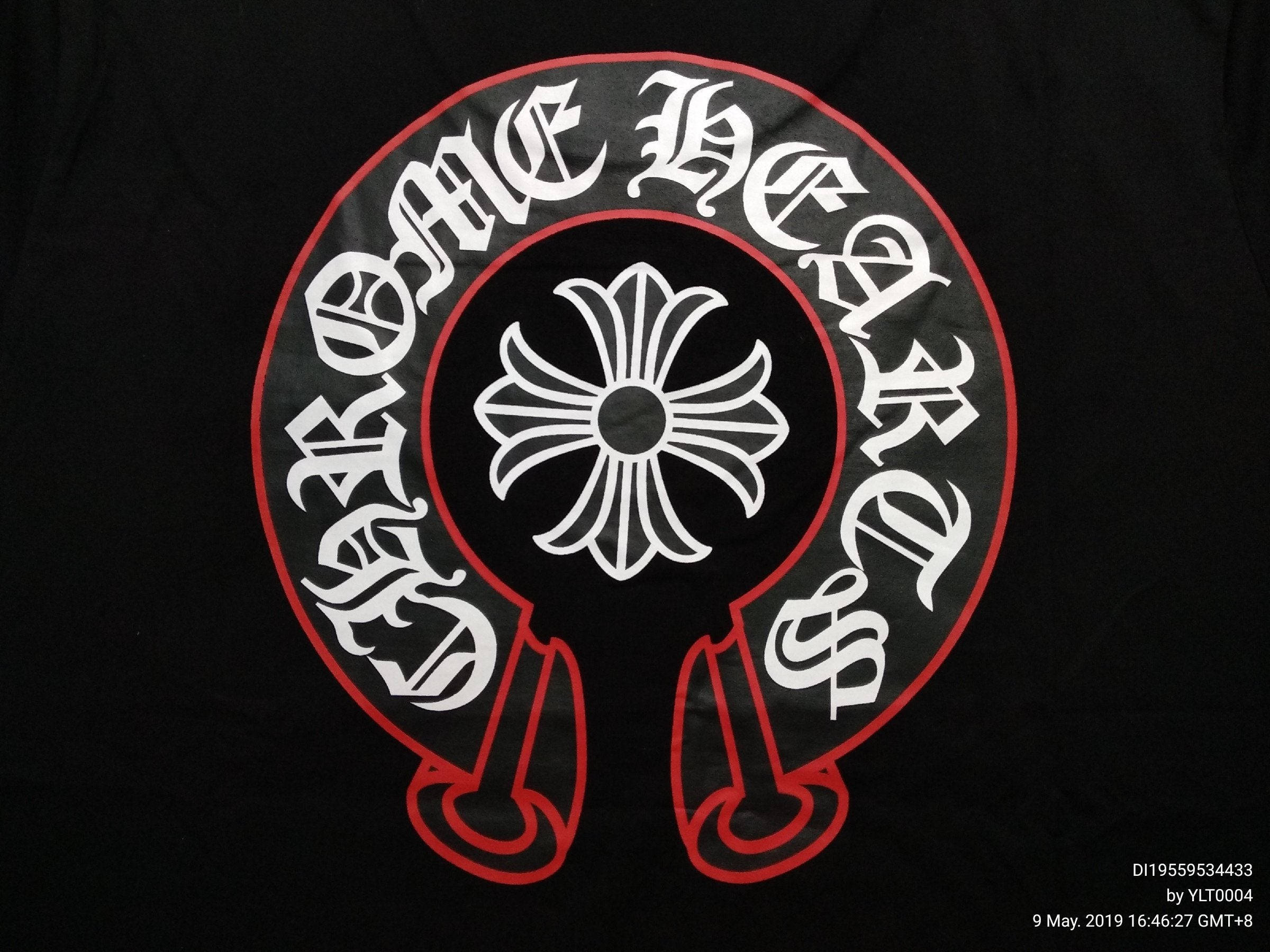 Chrome Hearts, white and red circular logo, stylized flower emblem, Full HD Desktop Wallpaper