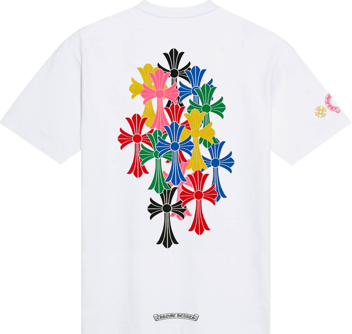 Chrome Hearts, white t-shirt, colorful crosses, SD Desktop Wallpaper