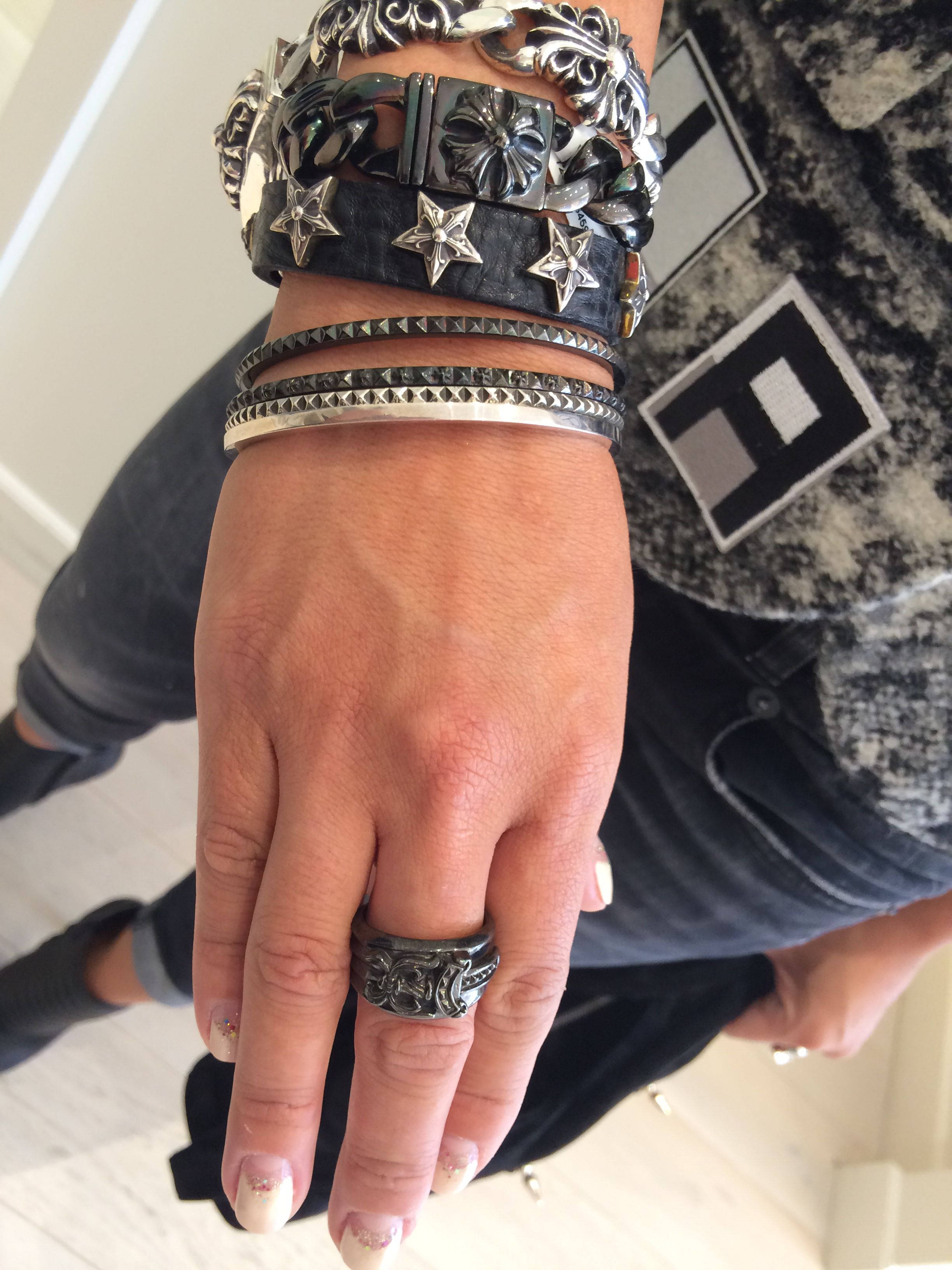 Chrome Hearts, silver star-studded bracelets, ornate ring, 2K Phone Wallpaper