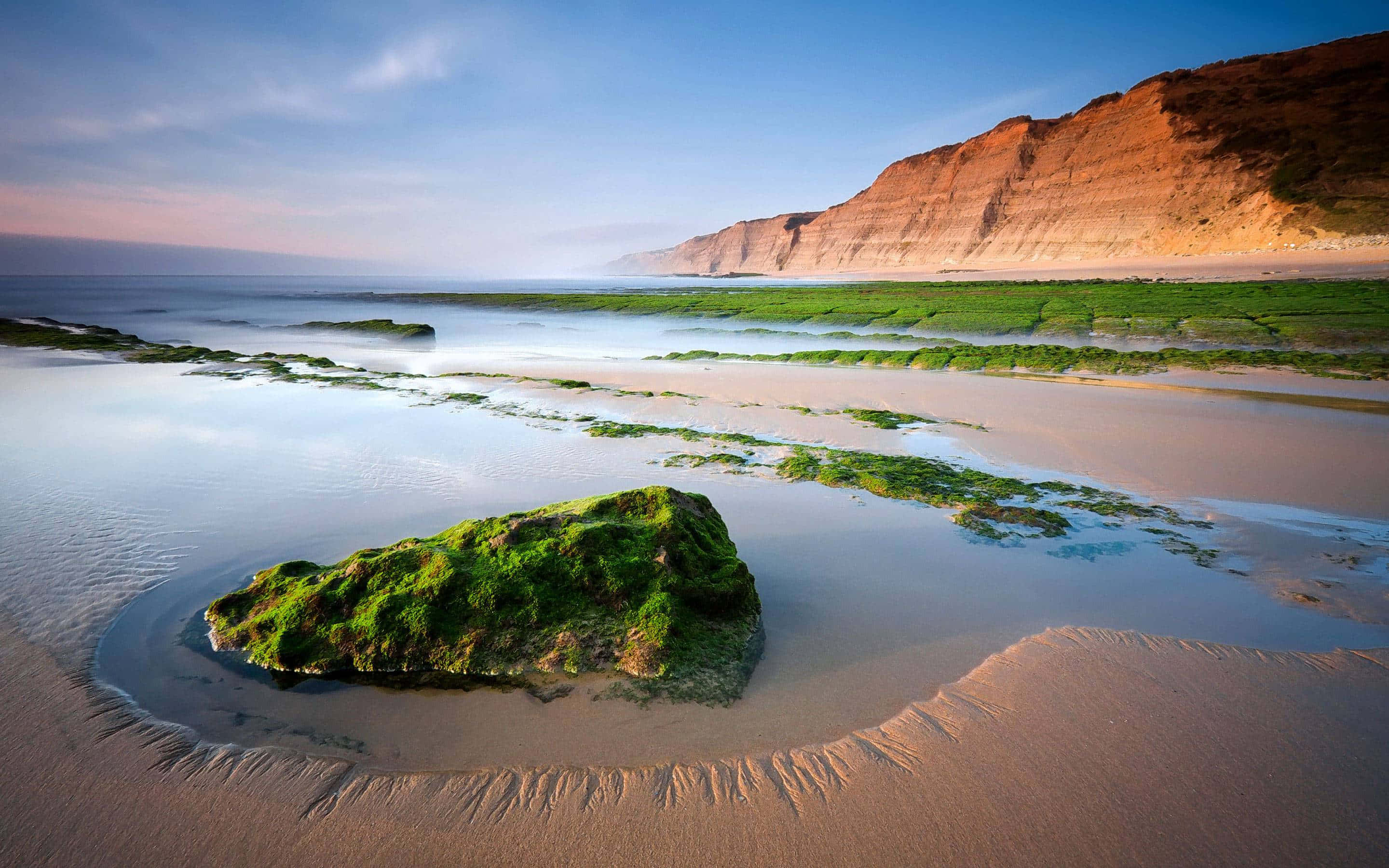 Chrome Os, sunrise, mossy rock, 2K Desktop Wallpaper