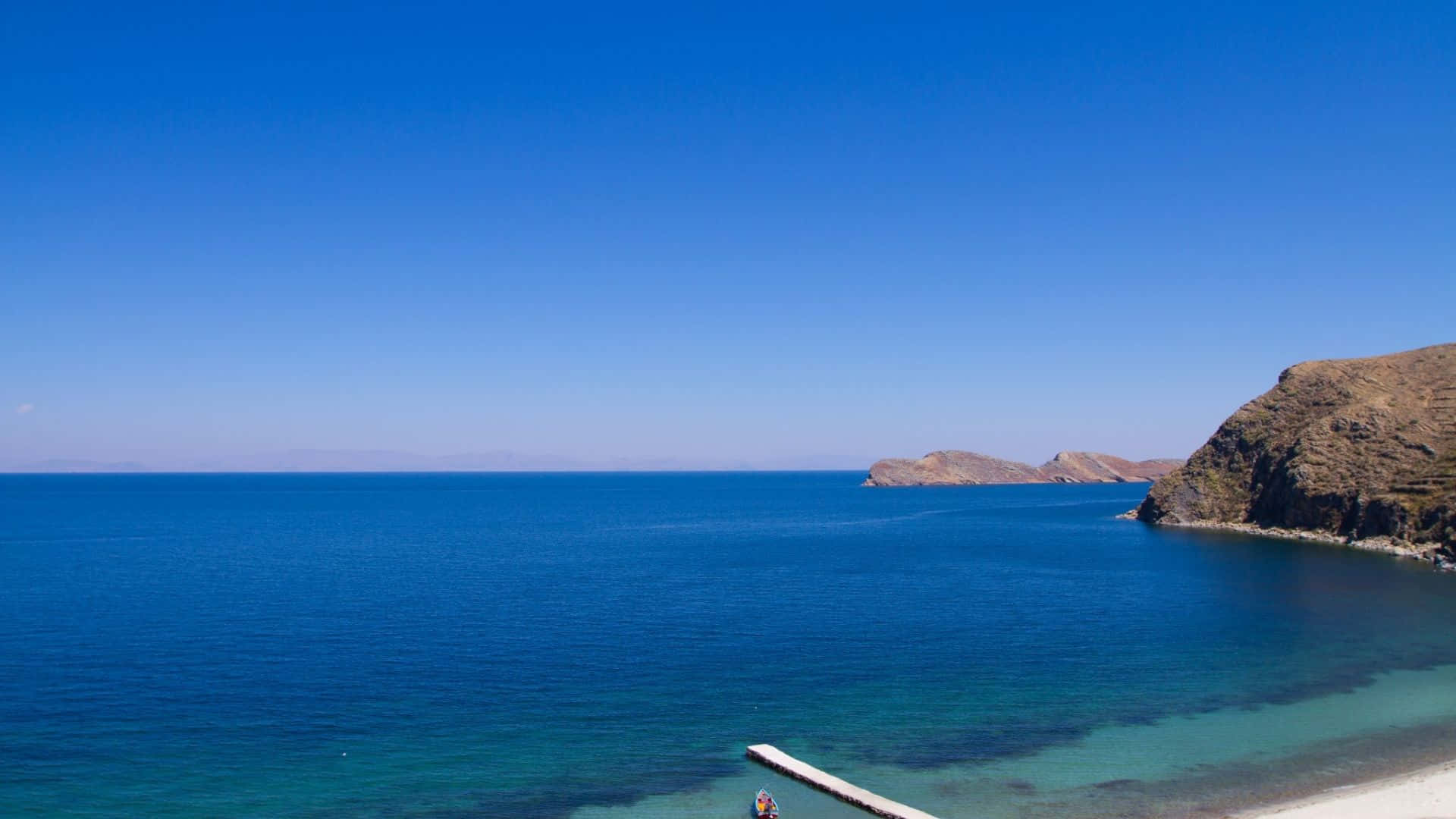 Chrome Os, turquoise sea, rugged cliffs, Full HD Desktop Wallpaper