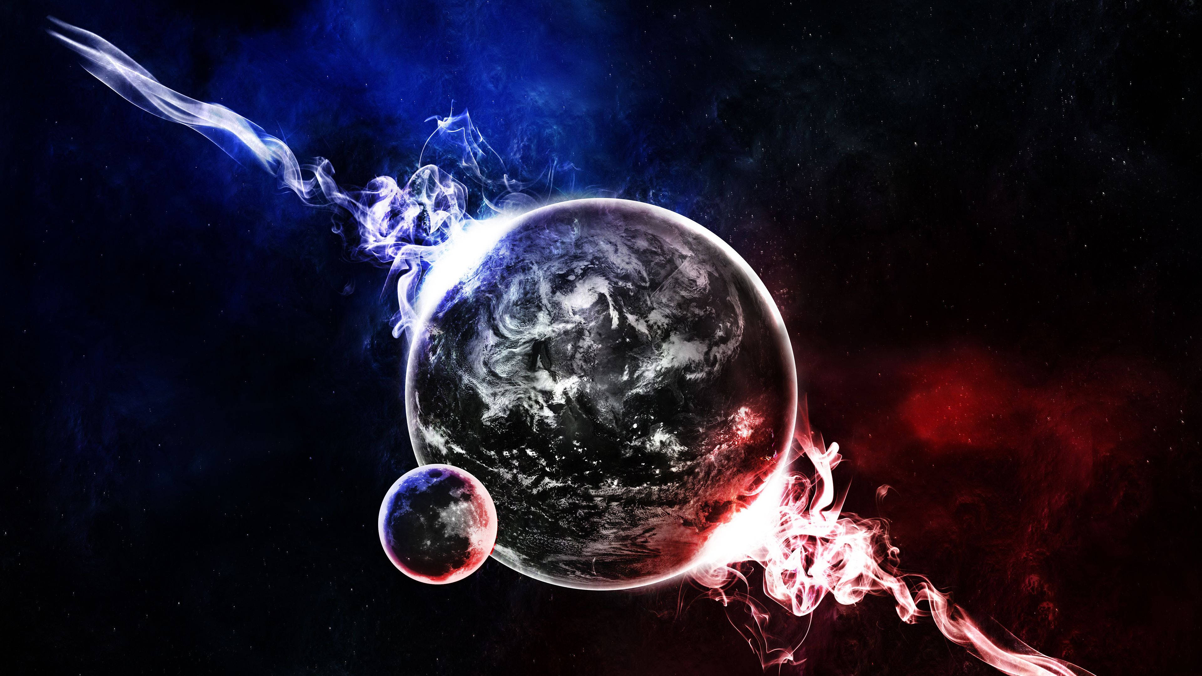 Chromebook, blue and red energy streams, planet, 4K Desktop Wallpaper