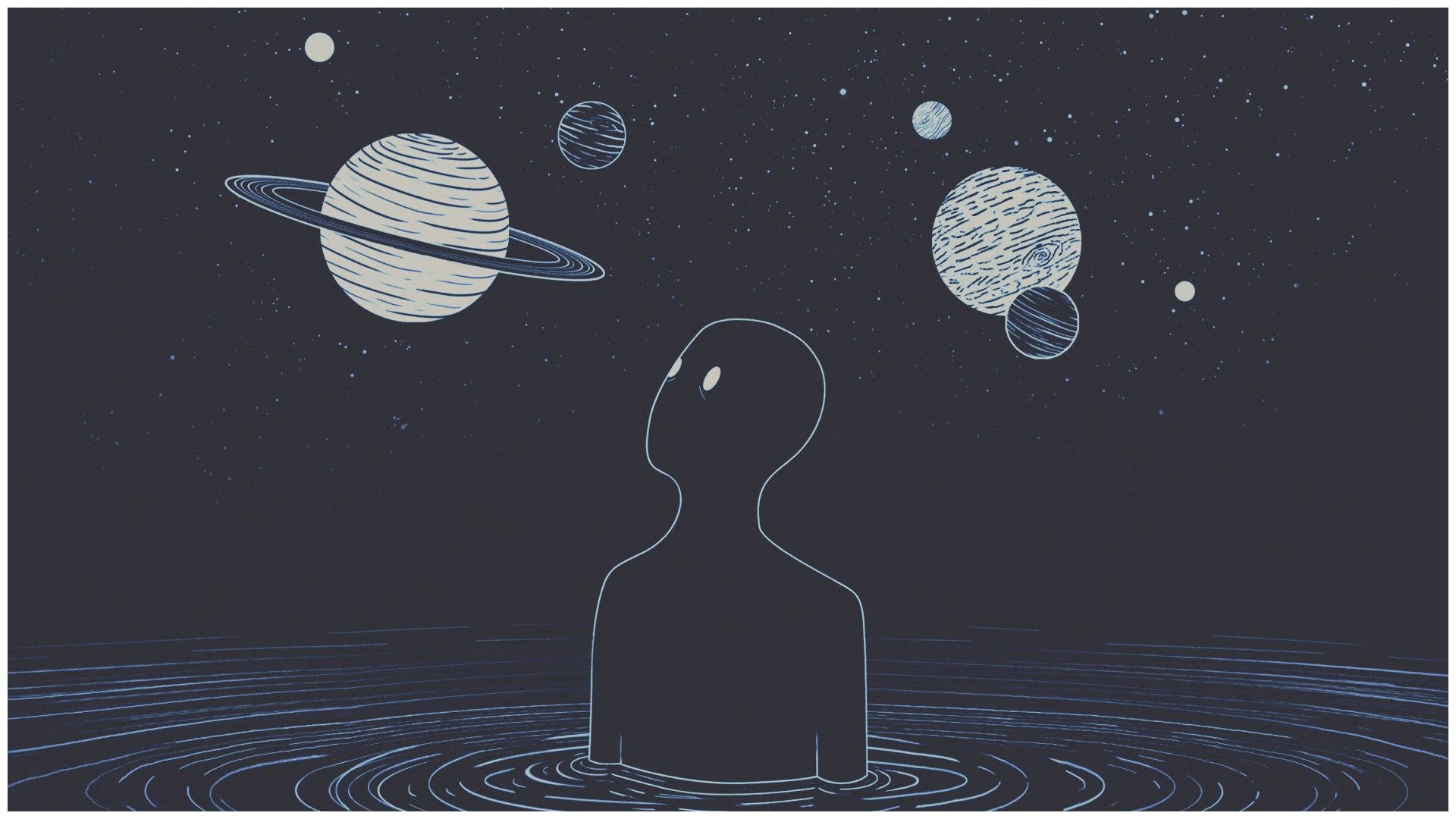 Chromebook, starry sky, stylized planets, Full HD Desktop Wallpaper