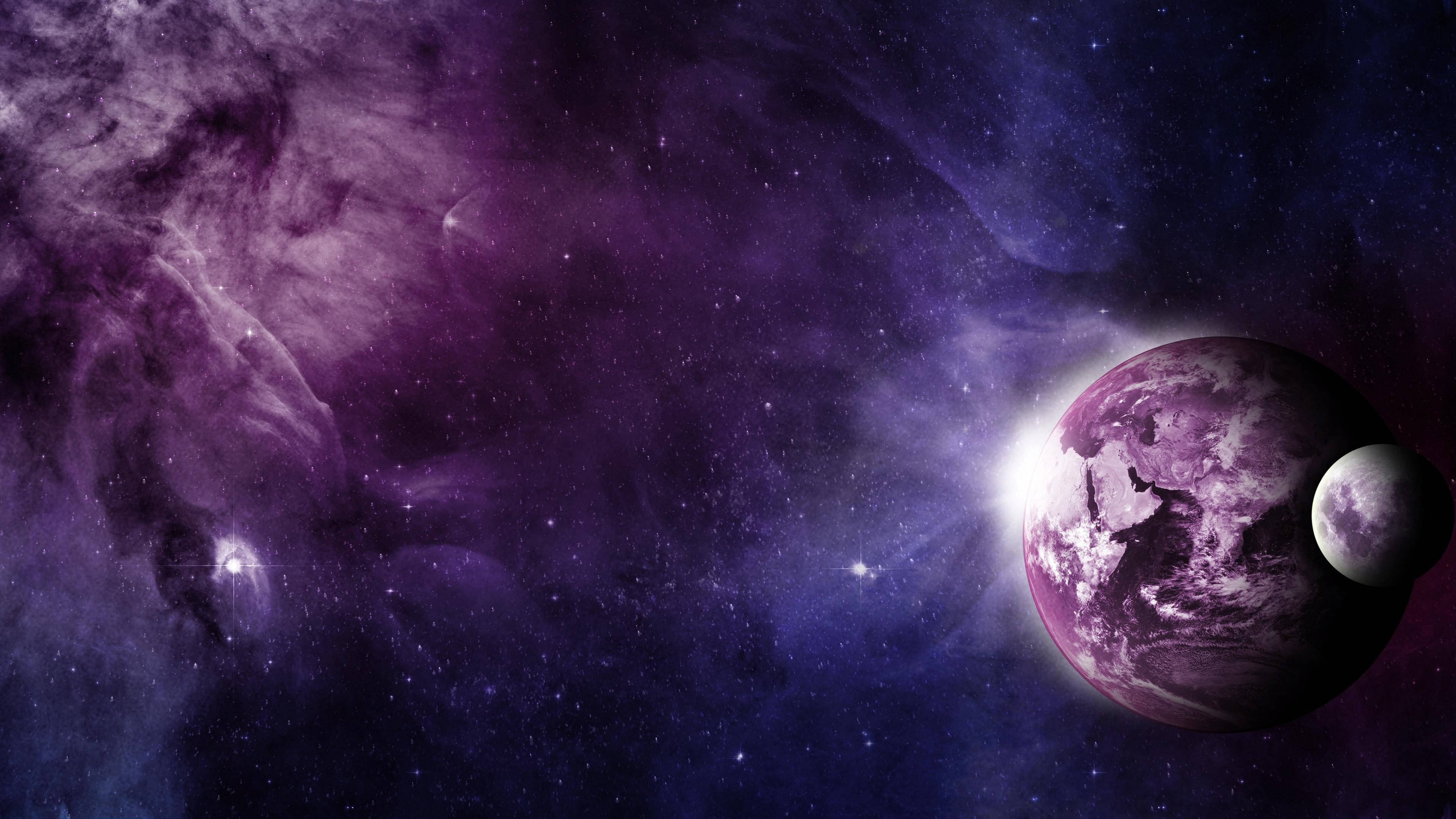 Galaxy Chromebook, purple-hued planet, moon, 4K Desktop Wallpaper
