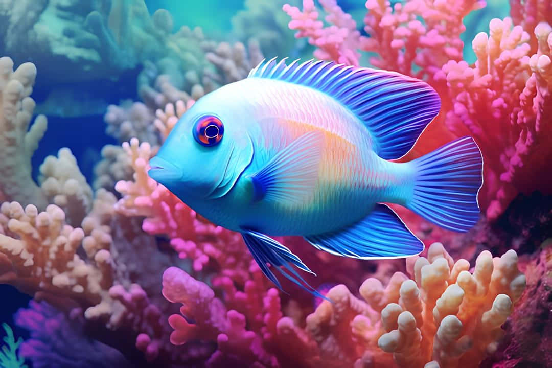 Chromis, vibrant blue, iridescent fins, SD Desktop Wallpaper