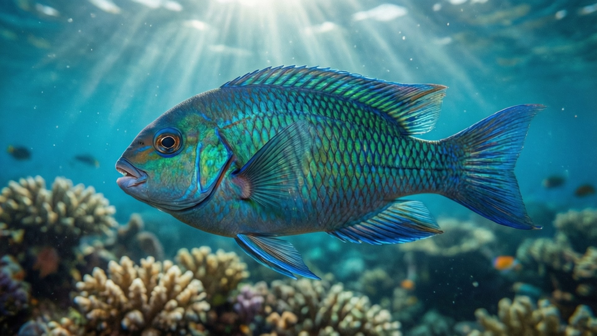 Chromis, sunlit ocean waters, close-up, Full HD Desktop Wallpaper