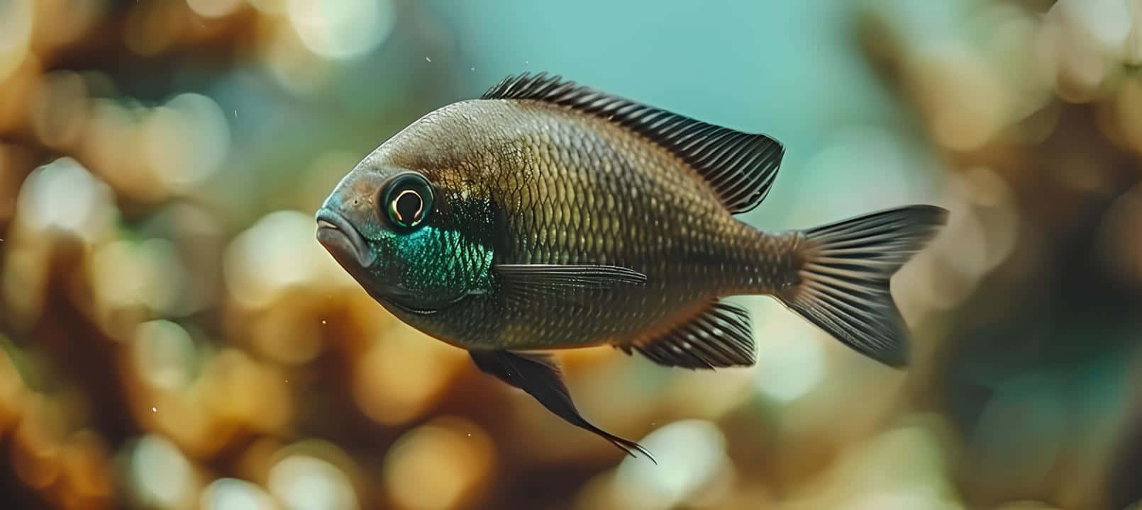 Chromis, iridescent teal accents, coral reef, HD Desktop Wallpaper