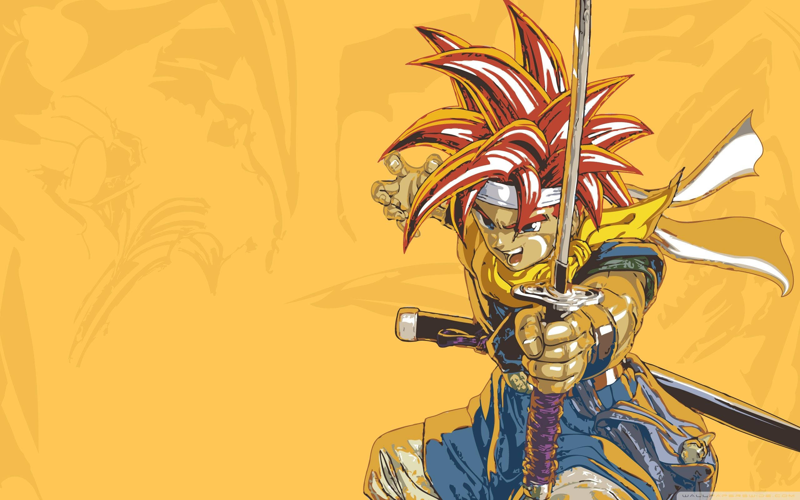 Chrono Trigger, anime warrior, spiky red and yellow hair, 2K Desktop Wallpaper