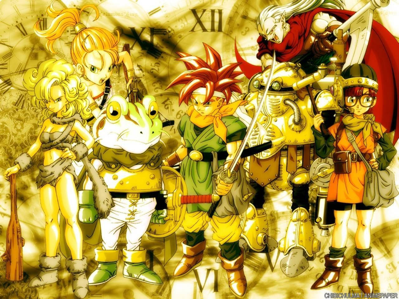 Chrono Trigger, yellow aesthetic, golden clockwork background, HD Desktop Wallpaper