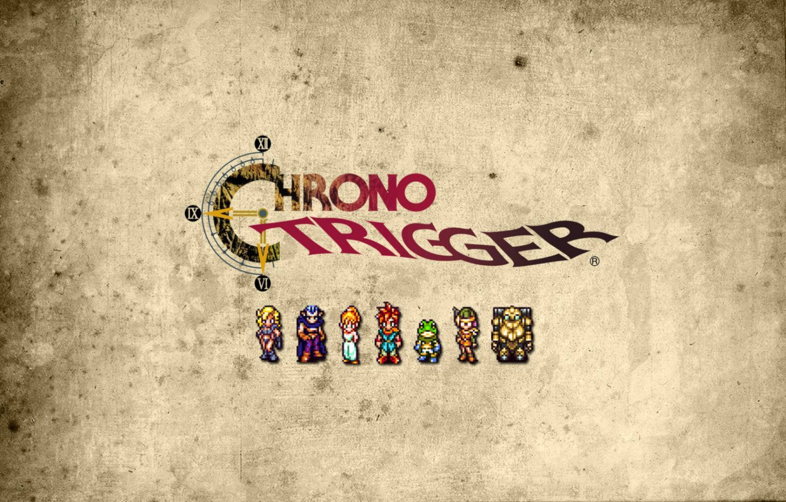 Chrono Trigger, logo, pixelated characters, HD Desktop Wallpaper
