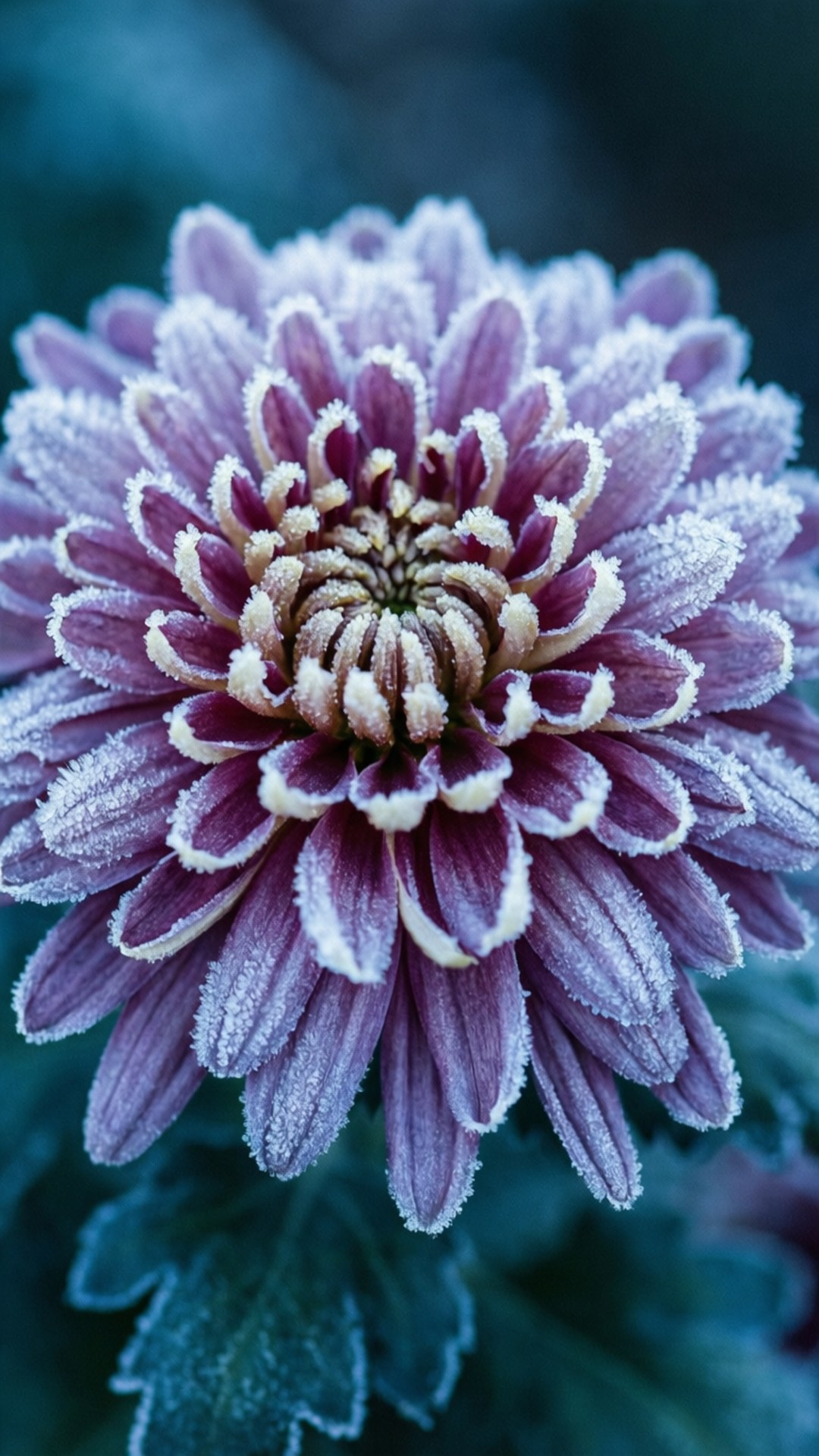 frosty chrysanthemum morning, chrysanthemum petals, frost, Full HD Phone Wallpaper