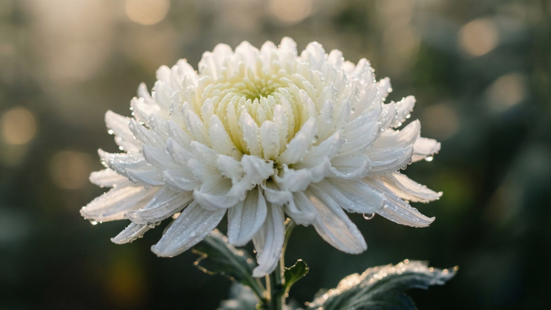 dewy white chrysanthemum, pristine white chrysanthemum, dew drops, Full HD Desktop Wallpaper