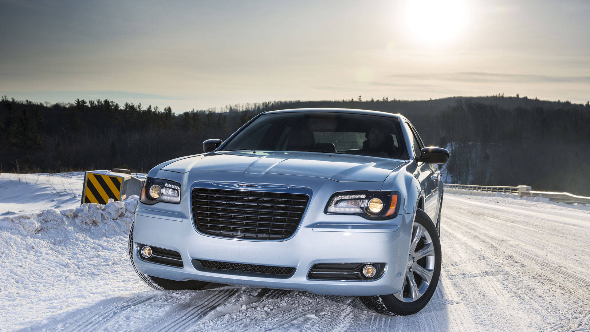 2013 Chrysler 300, silver, snow-covered road, Full HD Desktop Wallpaper