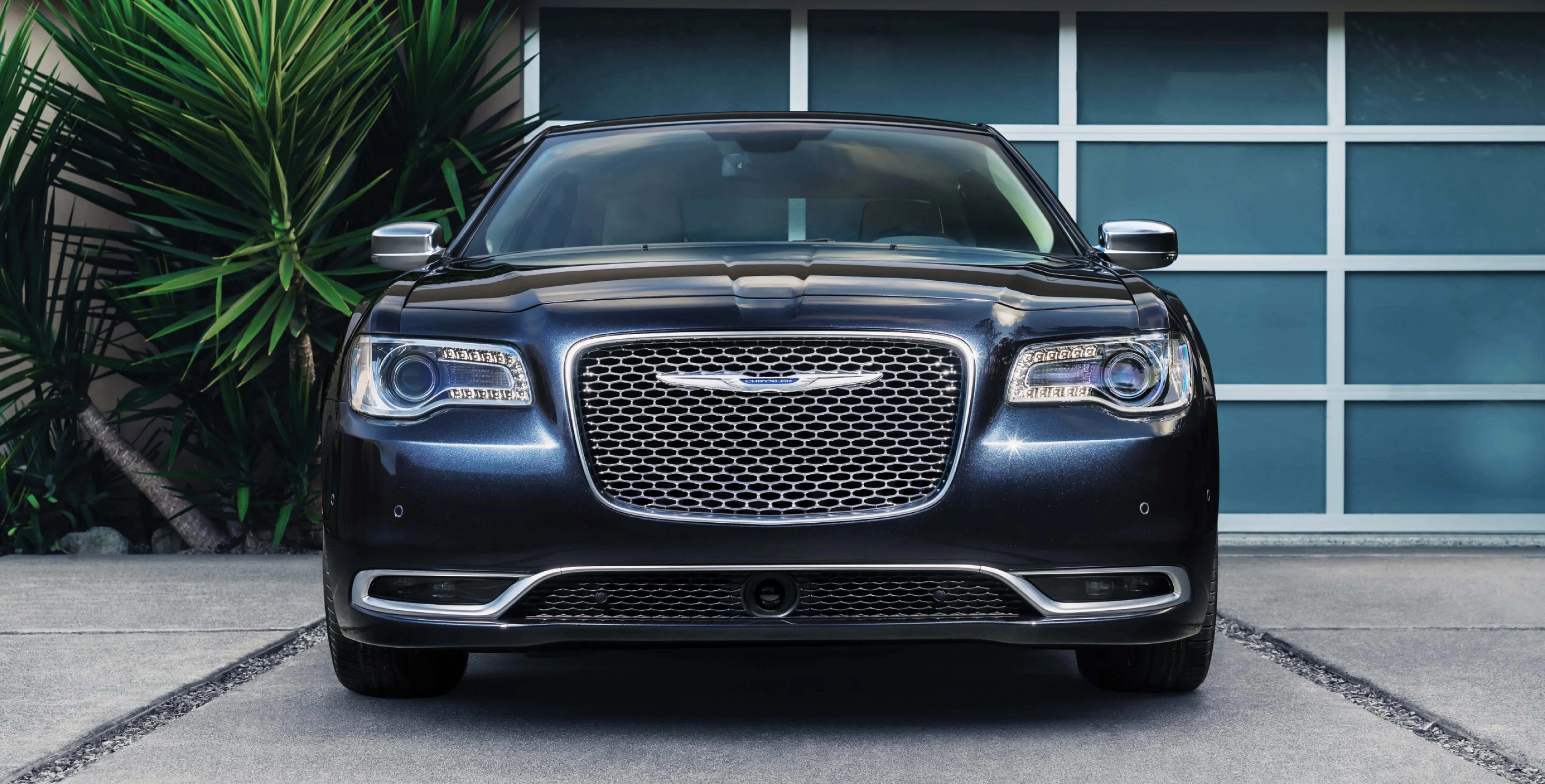 Chrysler 300, dark blue, modern blue garage door, 5K Desktop Wallpaper