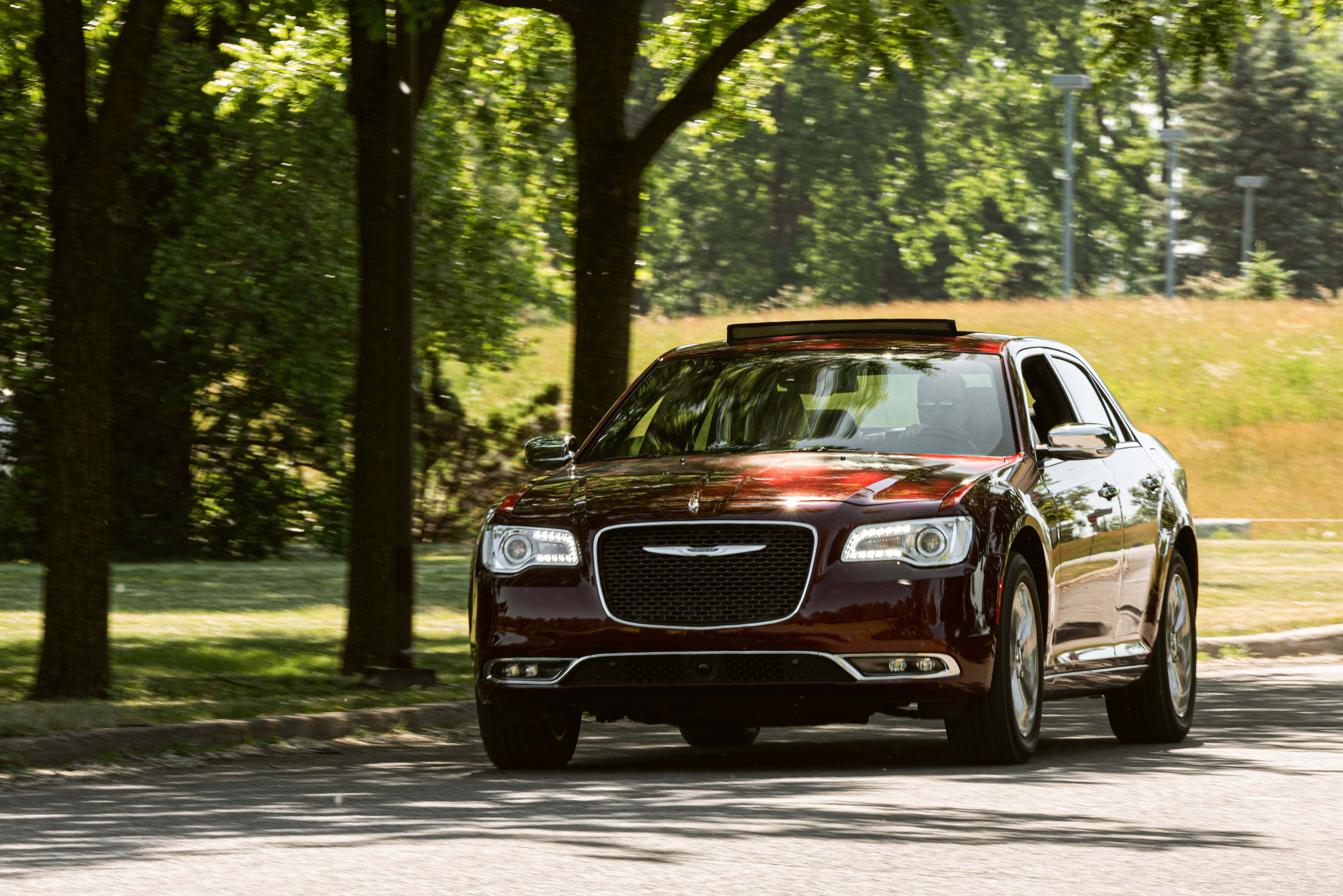 Chrysler 300, glossy maroon, luxury sedan, 5K Desktop Wallpaper