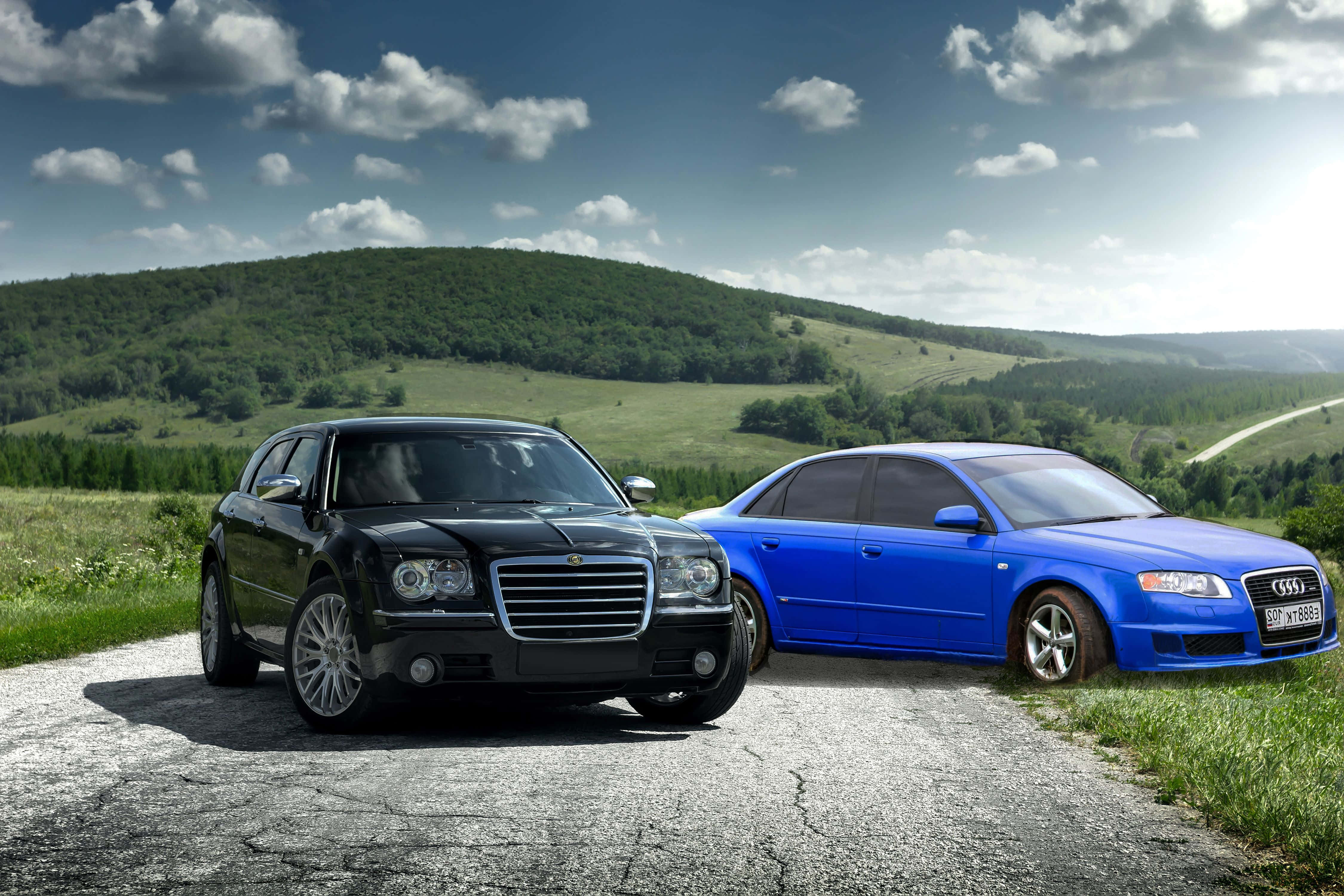 Chrysler 300, black, blue, 4K Desktop Wallpaper