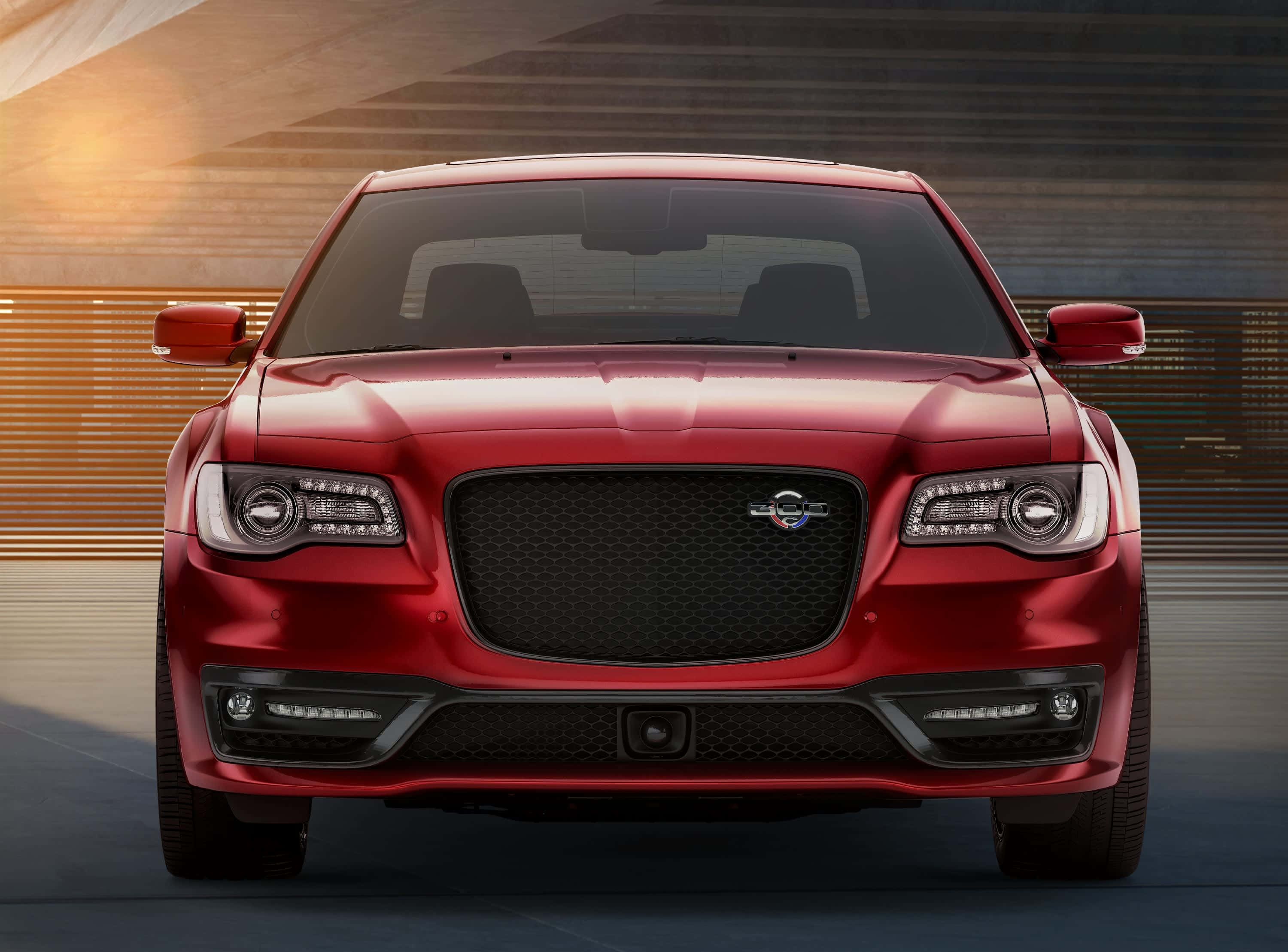 Chrysler 300, glossy red, luxury sedan, 2K Desktop Wallpaper