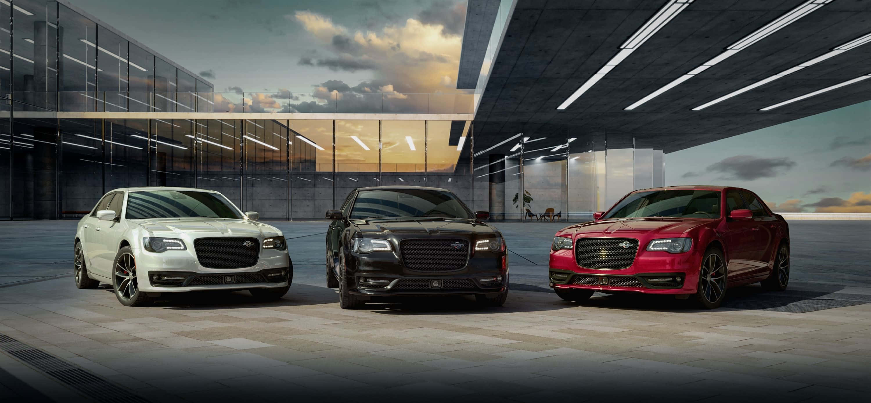 Chrysler 300, white, black, 2K Desktop Wallpaper