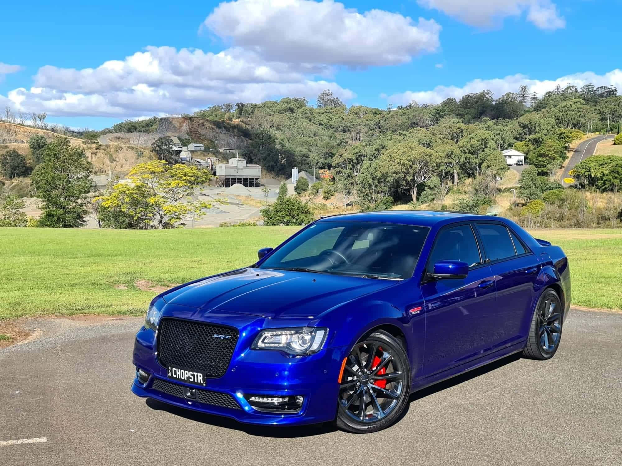 Chrysler 300, glossy blue, asphalt, Full HD Desktop Wallpaper