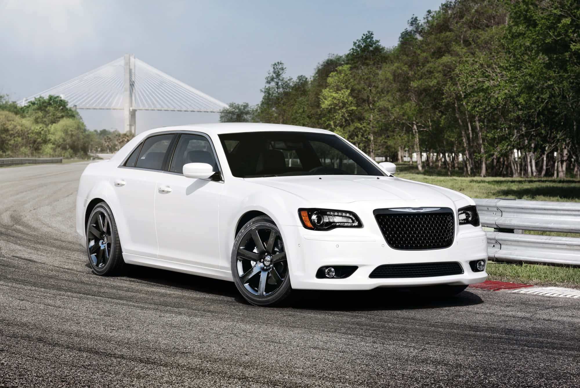 Chrysler 300, white sedan, black rims, Full HD Desktop Wallpaper