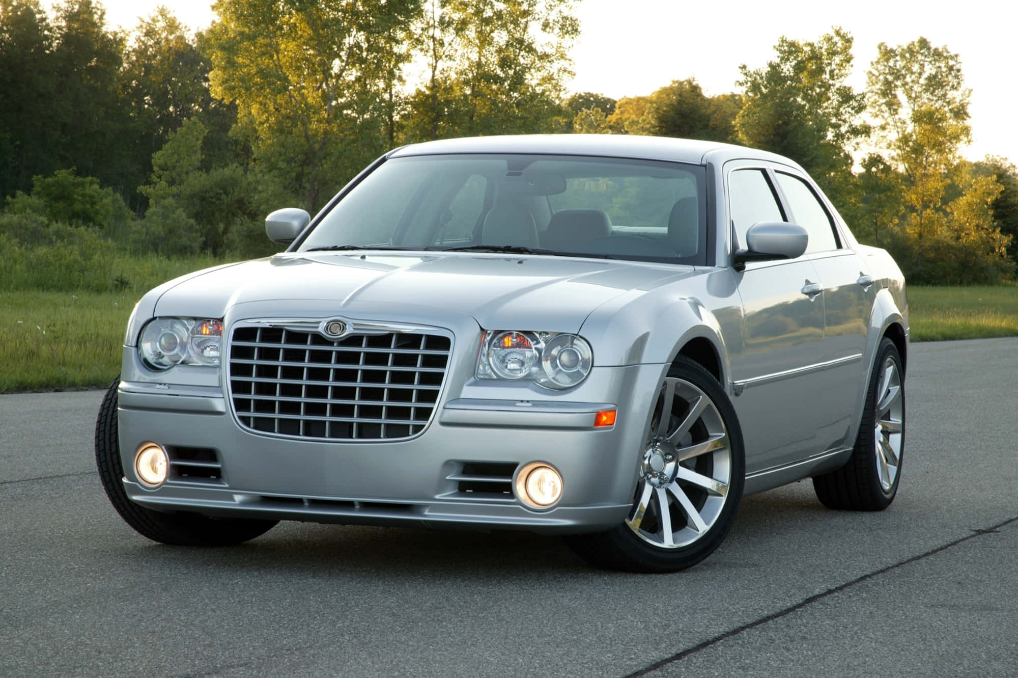 Chrysler 300, silver, golden sunset, Full HD Desktop Wallpaper