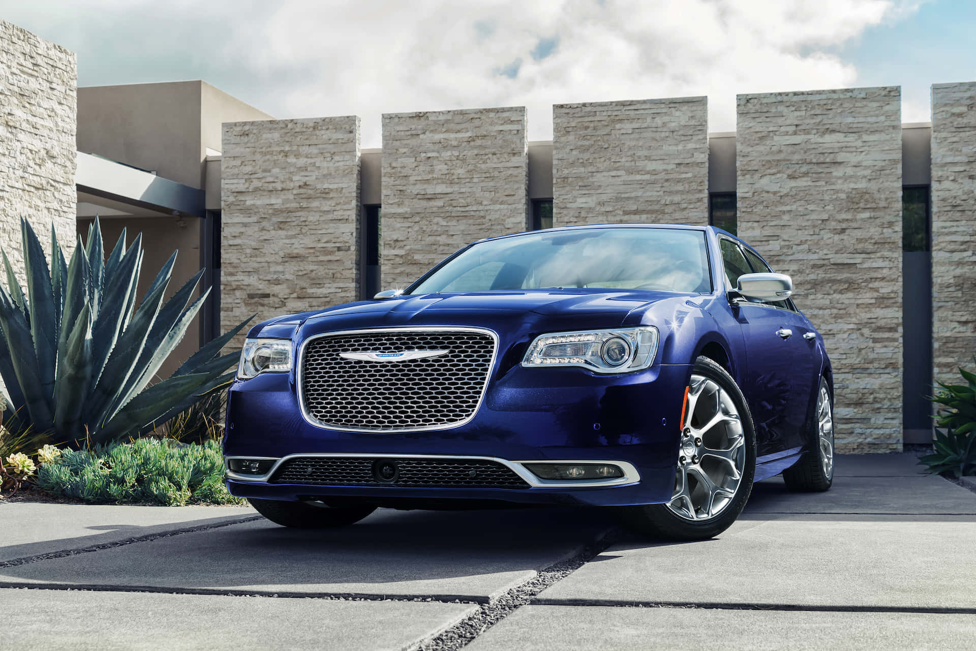 Chrysler 300, glossy blue, concrete driveway, Full HD Desktop Wallpaper