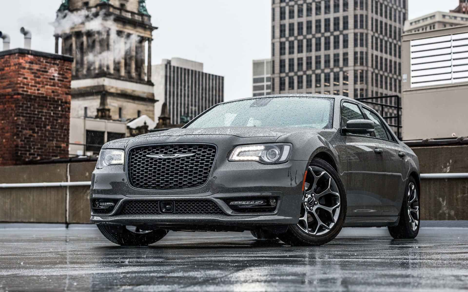 Chrysler 300, gray, wet rooftop, Full HD Desktop Wallpaper