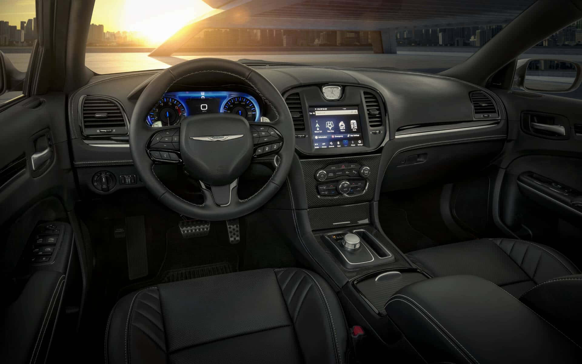 Chrysler 300, sunset, glowing blue dashboard, Full HD Desktop Wallpaper