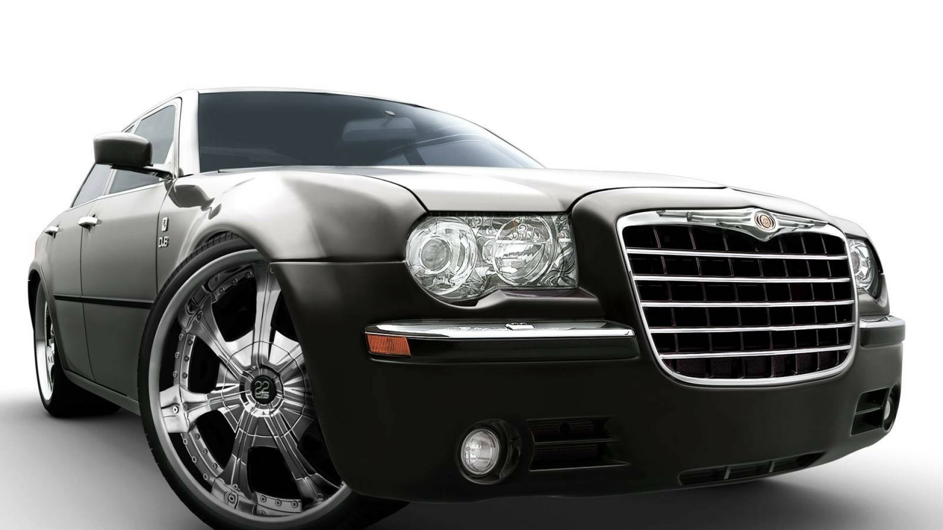2009 Chrysler 300, black, custom chrome wheels, Full HD Desktop Wallpaper