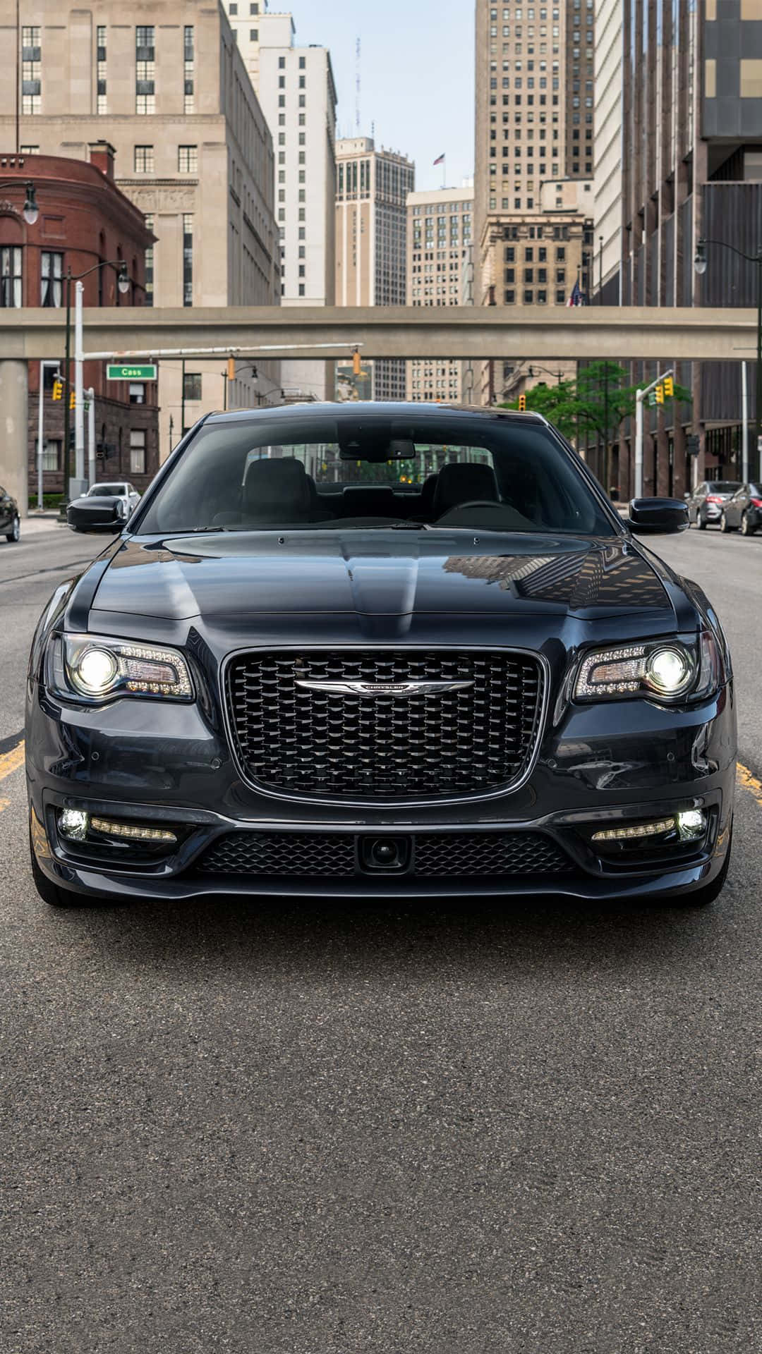 Chrysler 300, sleek black, city street, Full HD Phone Wallpaper
