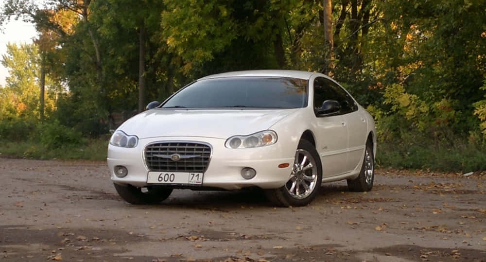Chrysler 300, white, autumn trees, SD Desktop Wallpaper