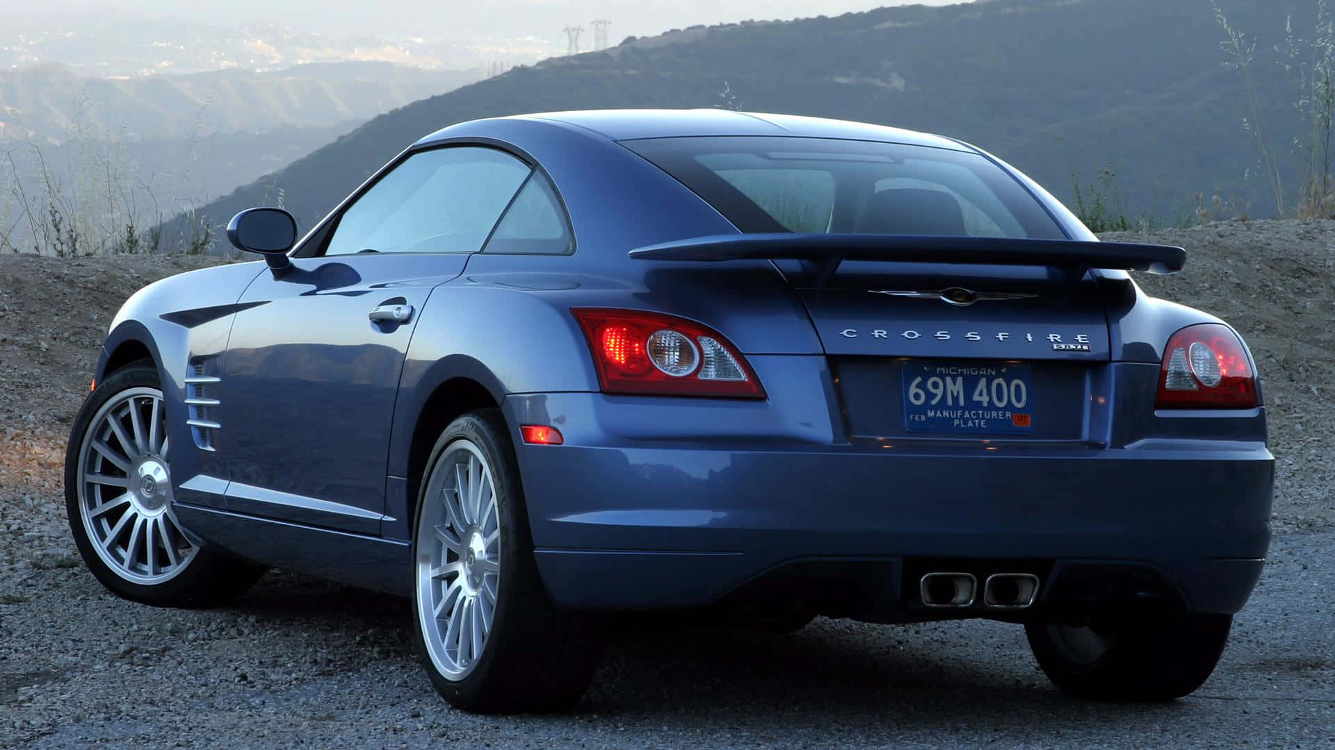 Chrysler Crossfire, blue, gravel hillside, Full HD Desktop Wallpaper