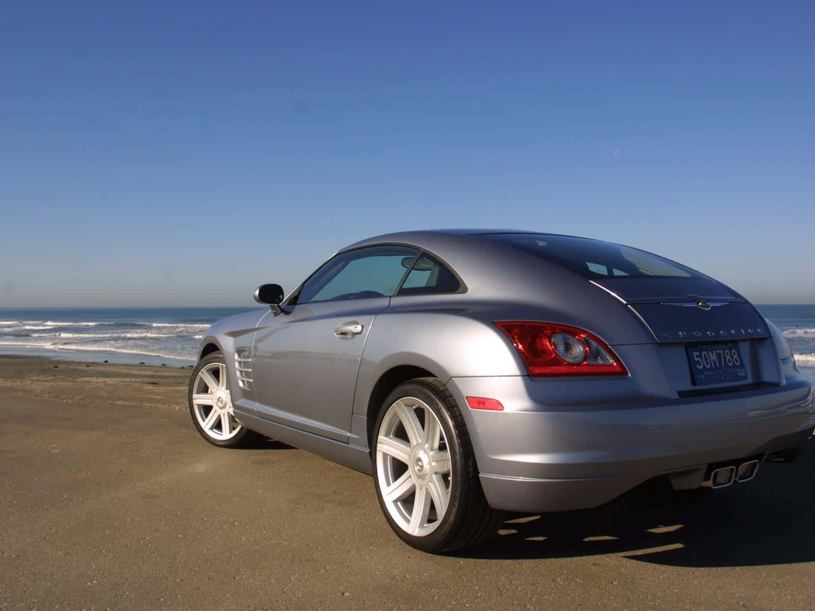 Chrysler Crossfire, silver, sandy beach, HD Desktop Wallpaper