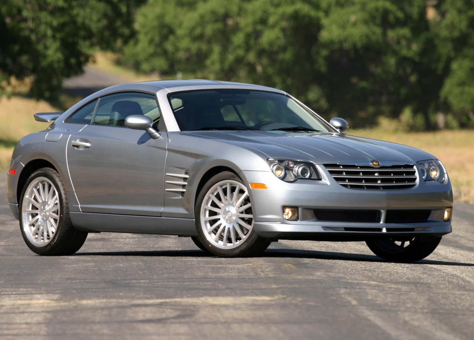 Chrysler Crossfire, silver, asphalt road, HD Desktop Wallpaper