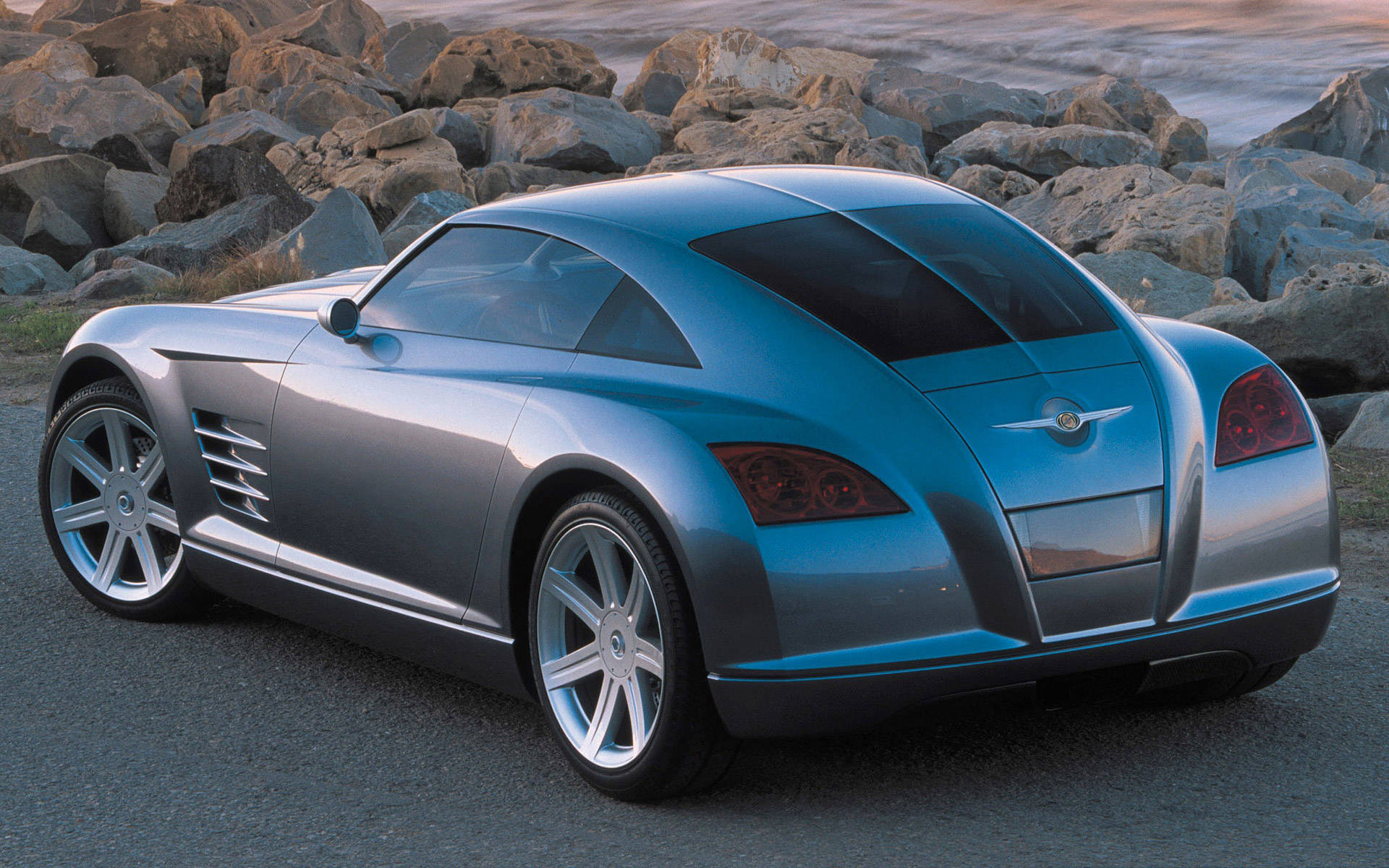 2004 Chrysler Crossfire, sleek silver sports car, red taillights, Full HD Desktop Wallpaper