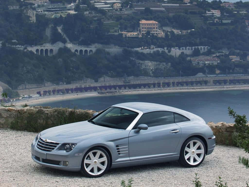Chrysler Crossfire, silver, gravel overlook, SD Desktop Wallpaper