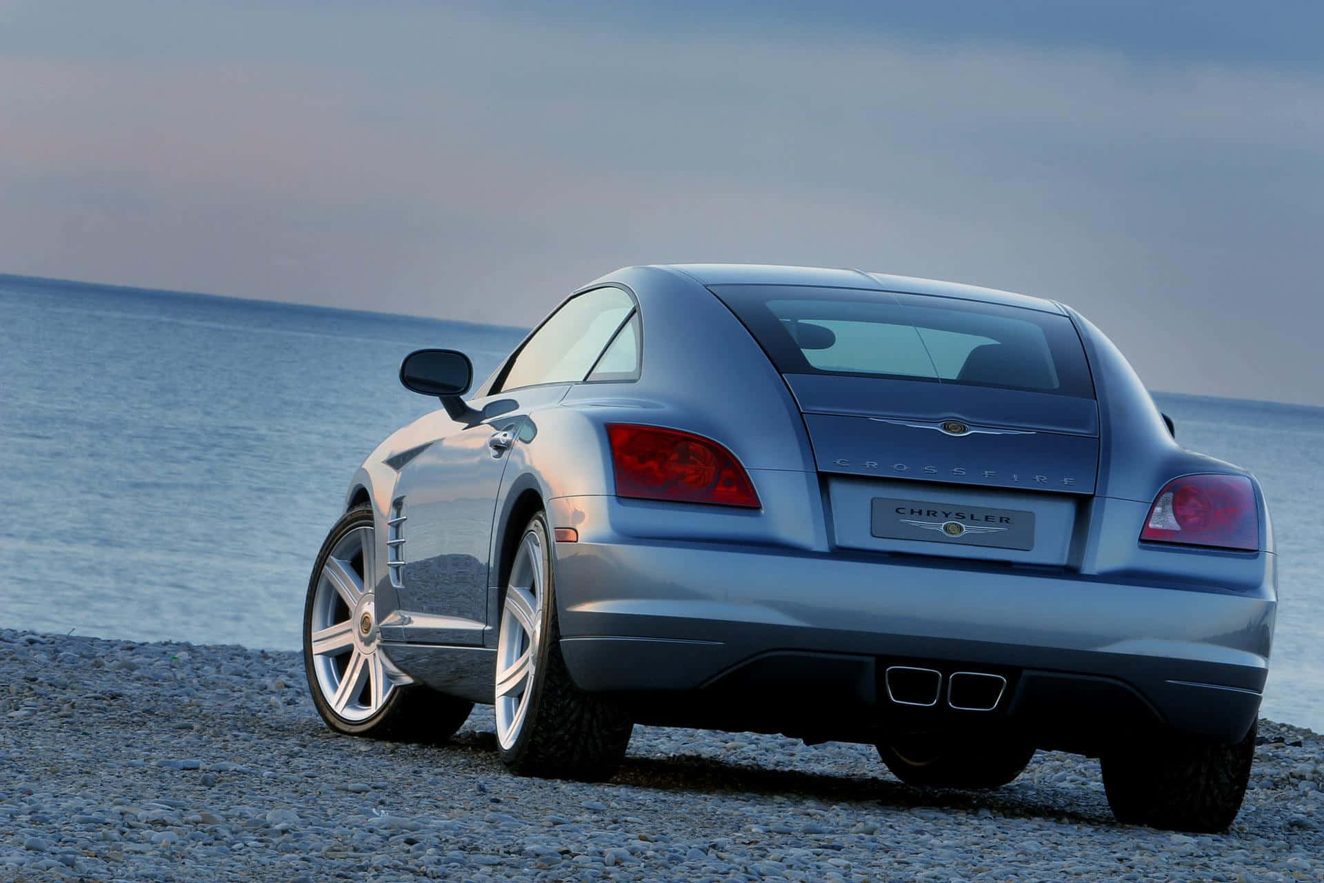 Chrysler Crossfire, silver, pebbled beach, Full HD Desktop Wallpaper